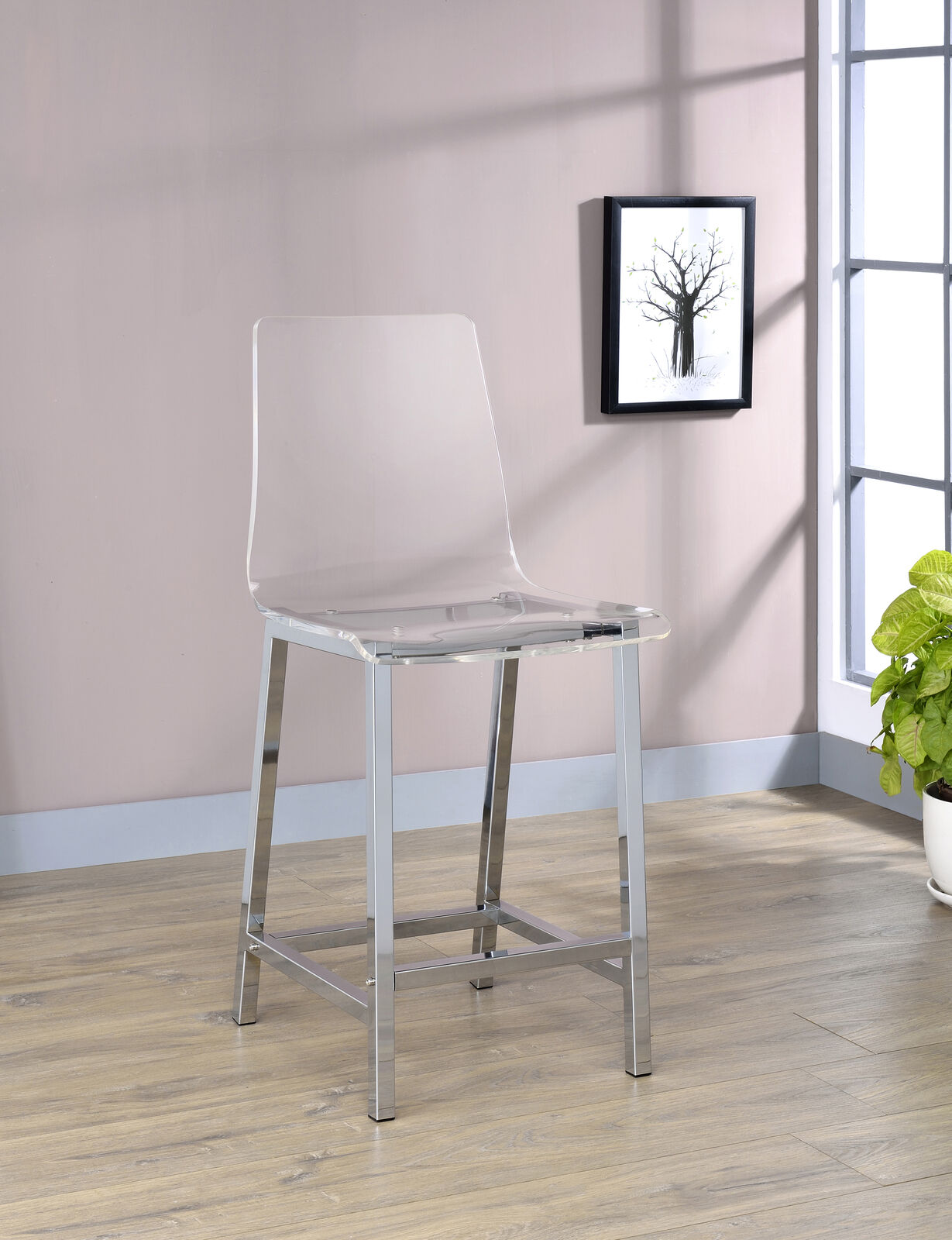 Juelia Counter Height Stools Chrome and Clear Acrylic (Set of 2