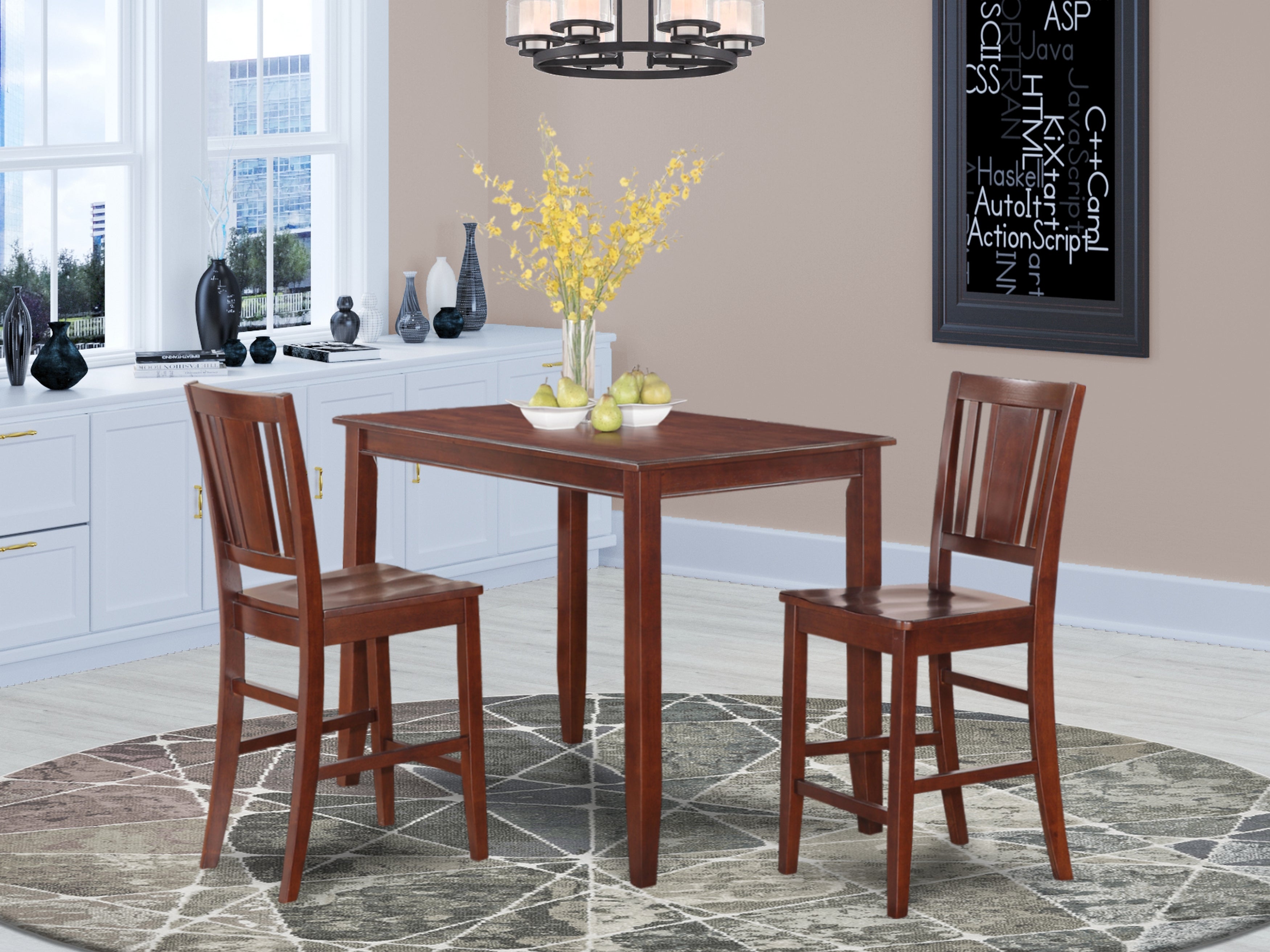 BUCK3-MAH-W 3 Pc Counter height Table set-counter height Table and 2 counter height Chairs