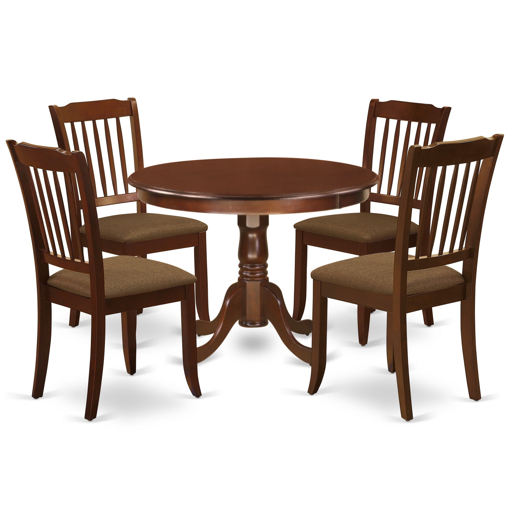 HLDA5-MAH-C 5Pc Dining Set Includes a Round Dinette Table and Four Vertical Slatted Microfiber Seat Kitchen Chairs, Mahogany Finish