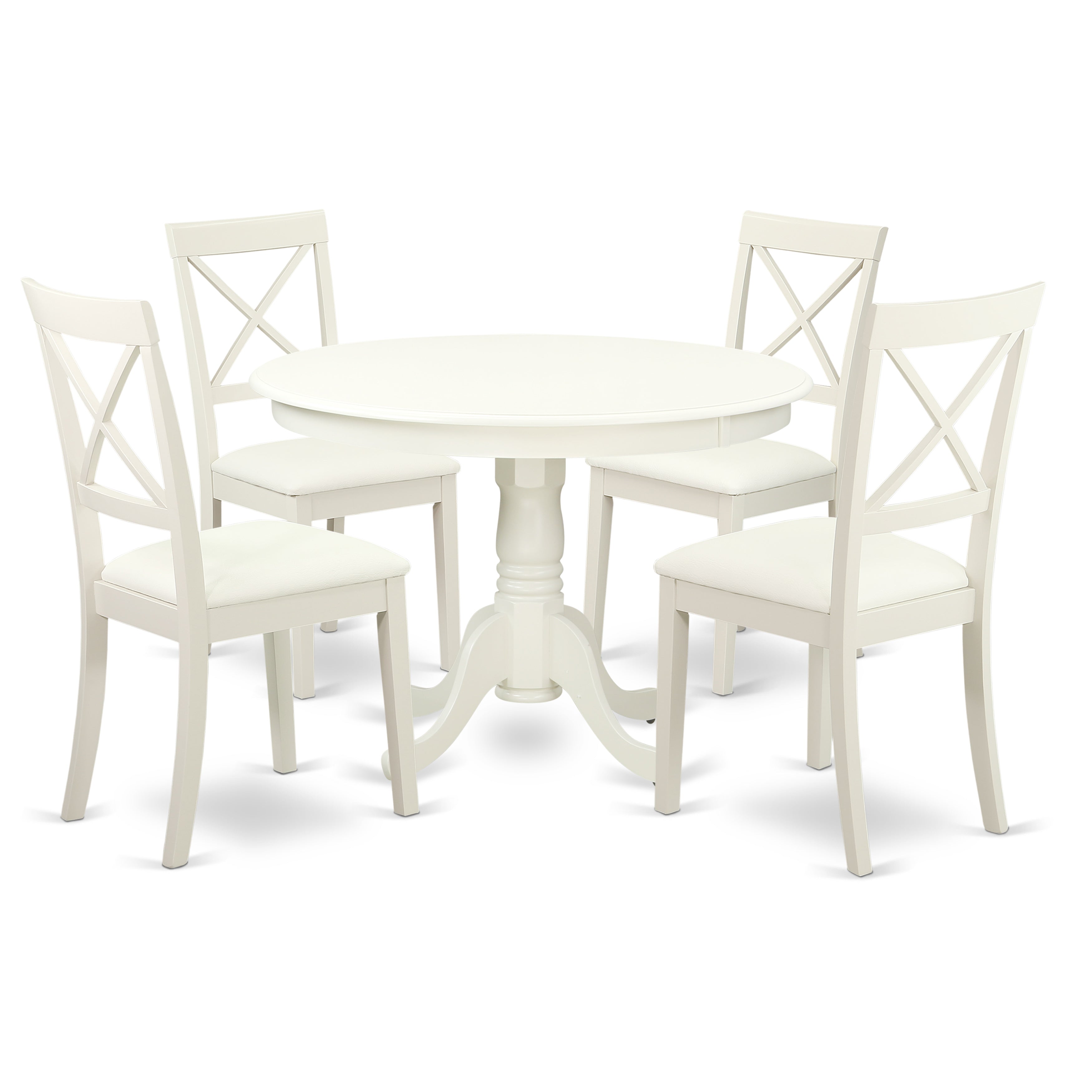 HLBO5-LWH-LC 5 Pc Kitchen table set with a Dining Table and 4 faux leather seat Dining Chairs in Linen White