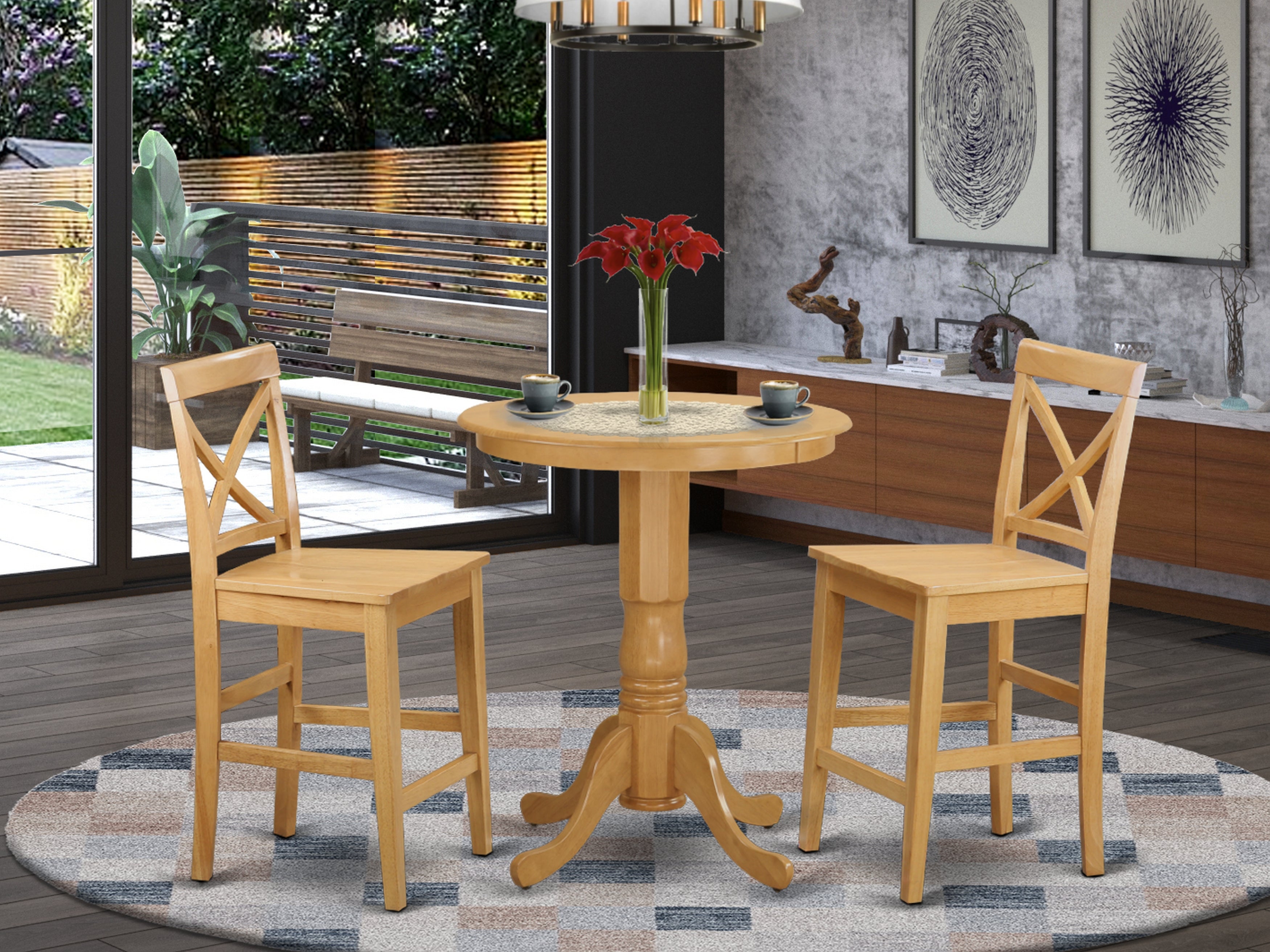 EDPB3-OAK-W 3 Pc counter height set-pub Table and 2 dinette Chairs.