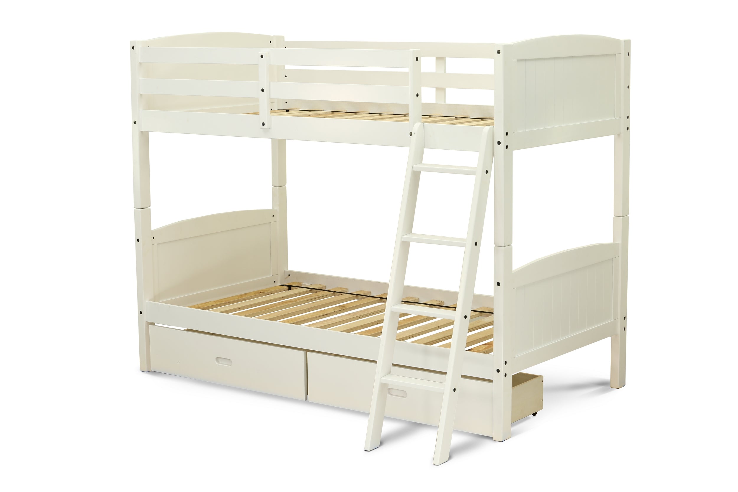 East West Furniture Albury Twin Bunk Bed in White Finish with Under Drawer