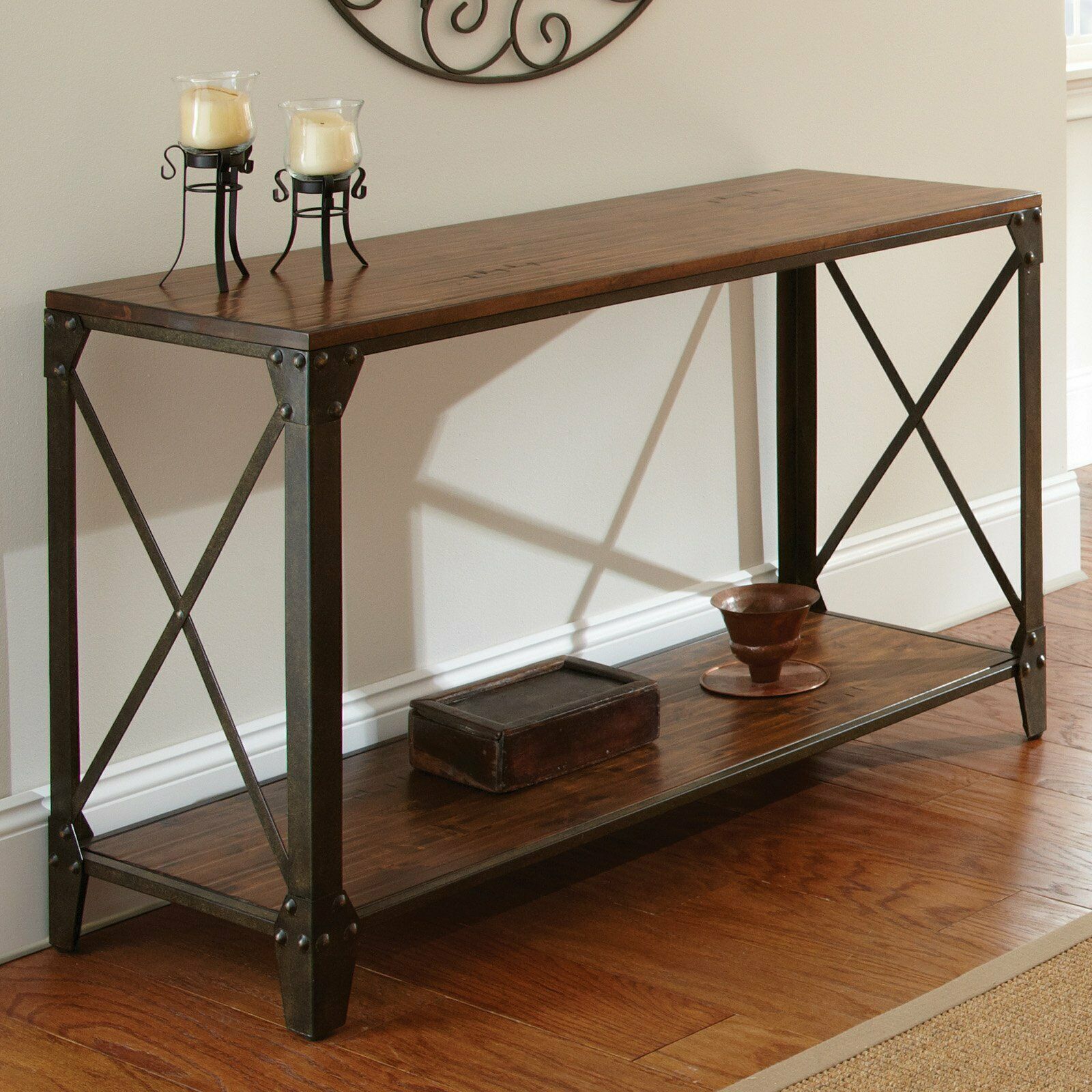 Rustic Mid Century Style Winston Sofa Table In Distressed Tobacco