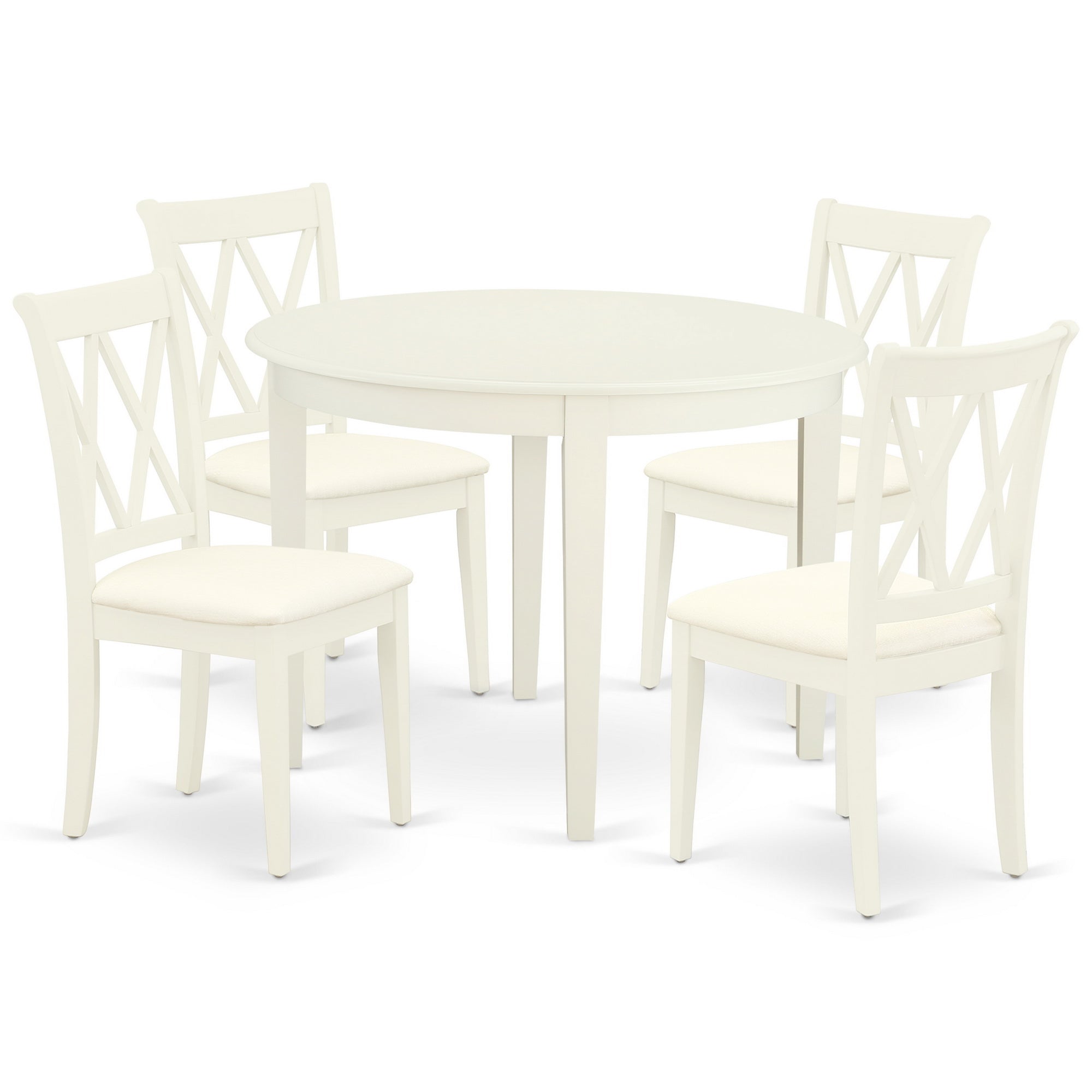 BOCL5-WHI-C 5Pc Dining Set Includes a Round Dinette Table and Four Double X Back Microfiber Seat Kitchen Chairs, White Finish