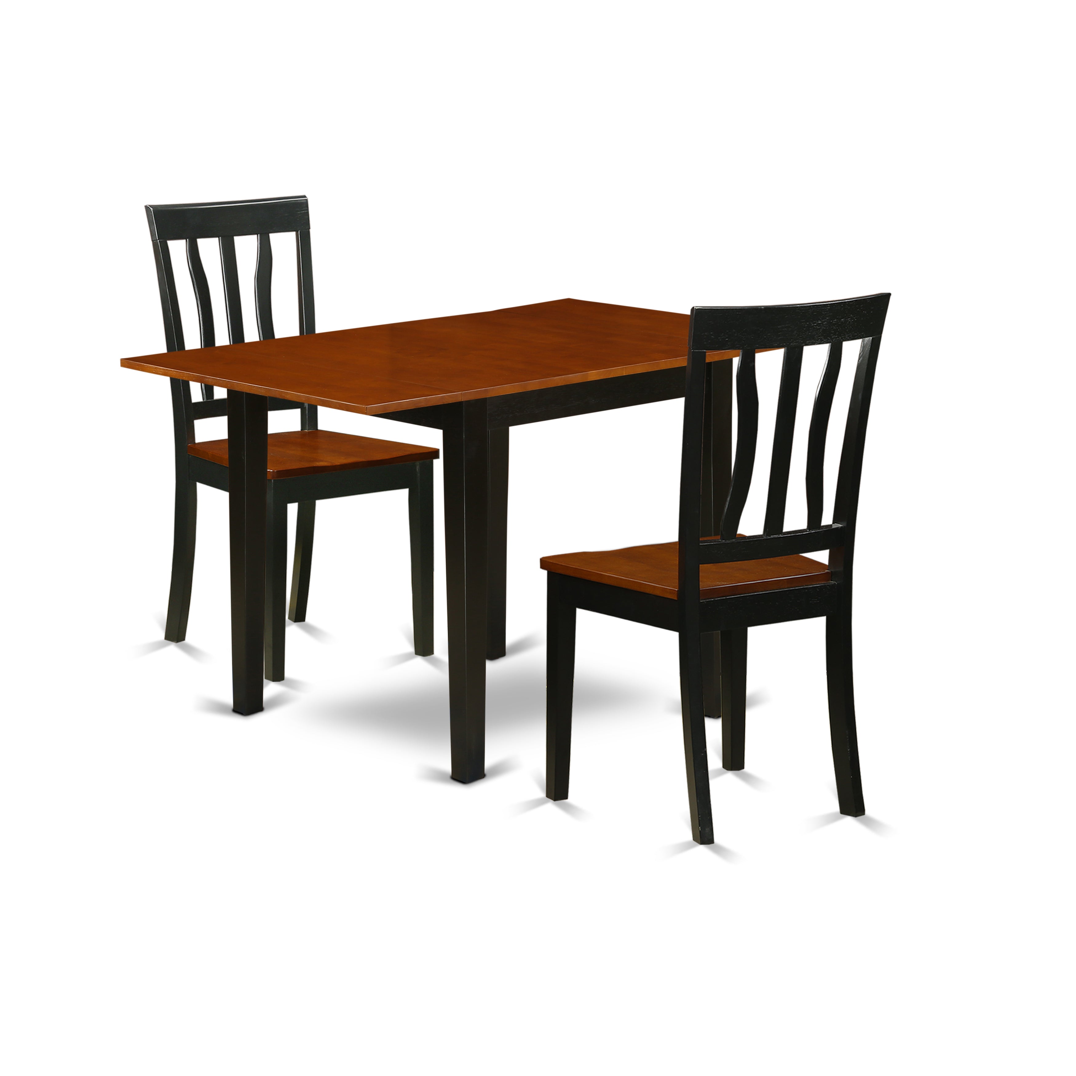 East West Furniture NDAN3-BCH-W Dinette set 3 Pc- 2 Outstanding Dining Room Chairs and a Beautiful Dinner Table - Cherry Finish Hardwood Chair Seat and Table Top - Black Finish Wooden Frame.