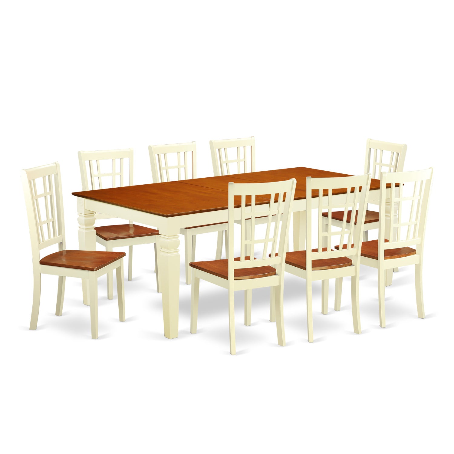 LGNI9-BMK-W 9 Pc Kitchen dinette set with a Dining Table and 8 Dining Chairs in Buttermilk and Cherry
