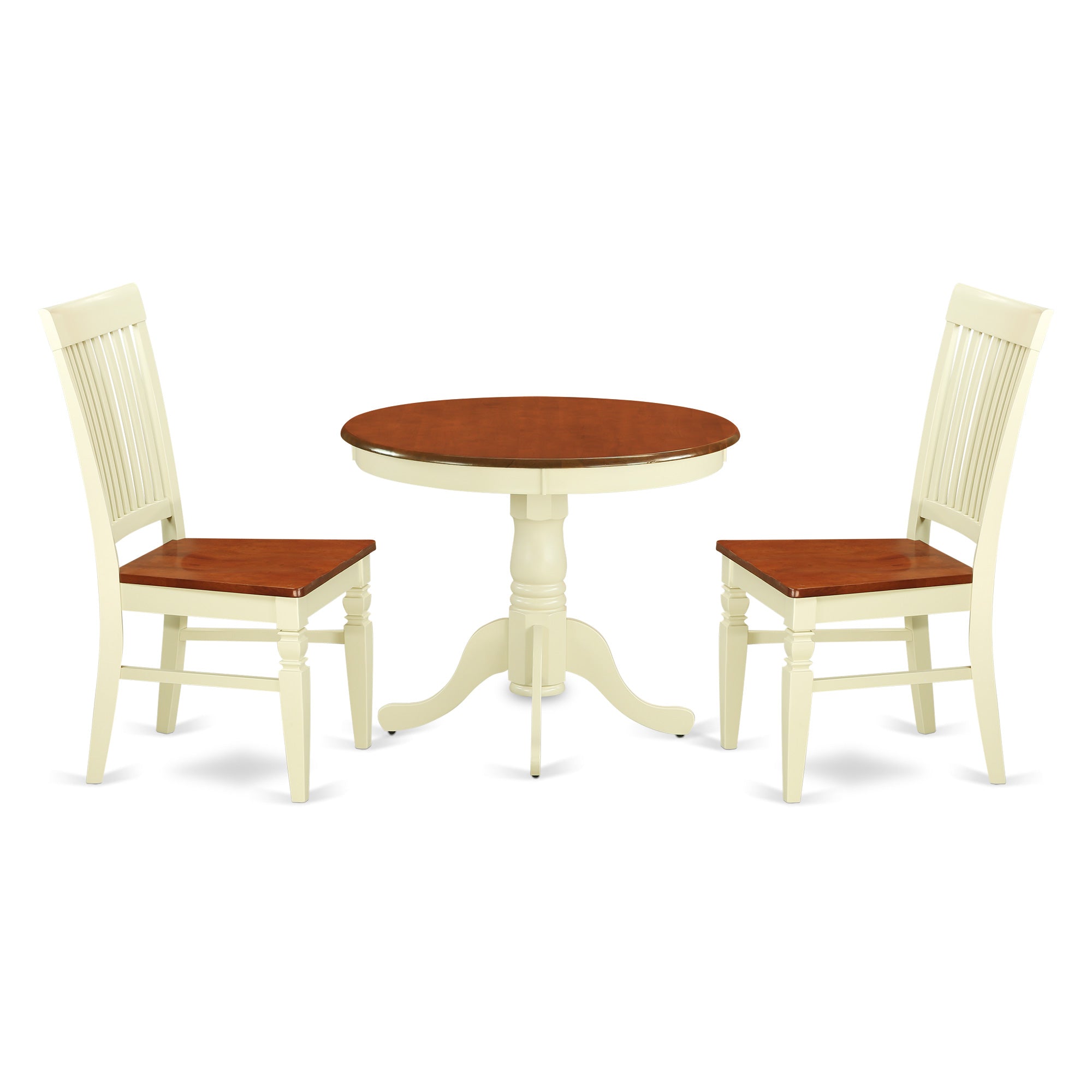 ANWE3-BMK-W 3 Pc Kitchen table set with a Kitchen Table and 2 Wood Seat Kitchen Chairs in Buttermilk and Cherry