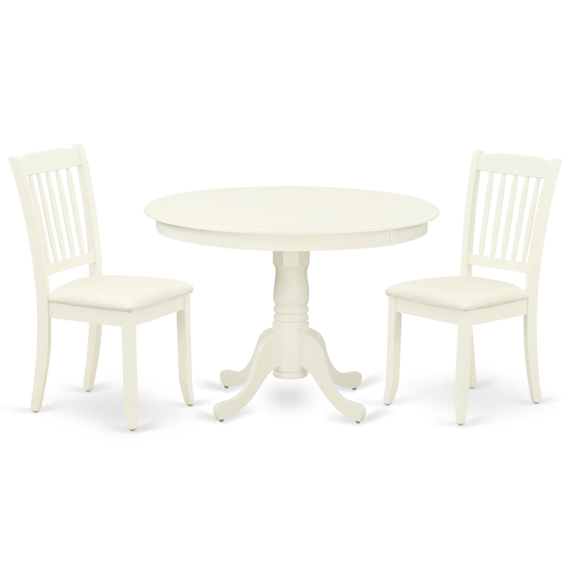 HLDA3-LWH-C 3Pc Dinette Set Includes a Rounded Kitchen Table and Two Vertical Slatted Microfiber Seat Dining Chairs, Linen White Finish