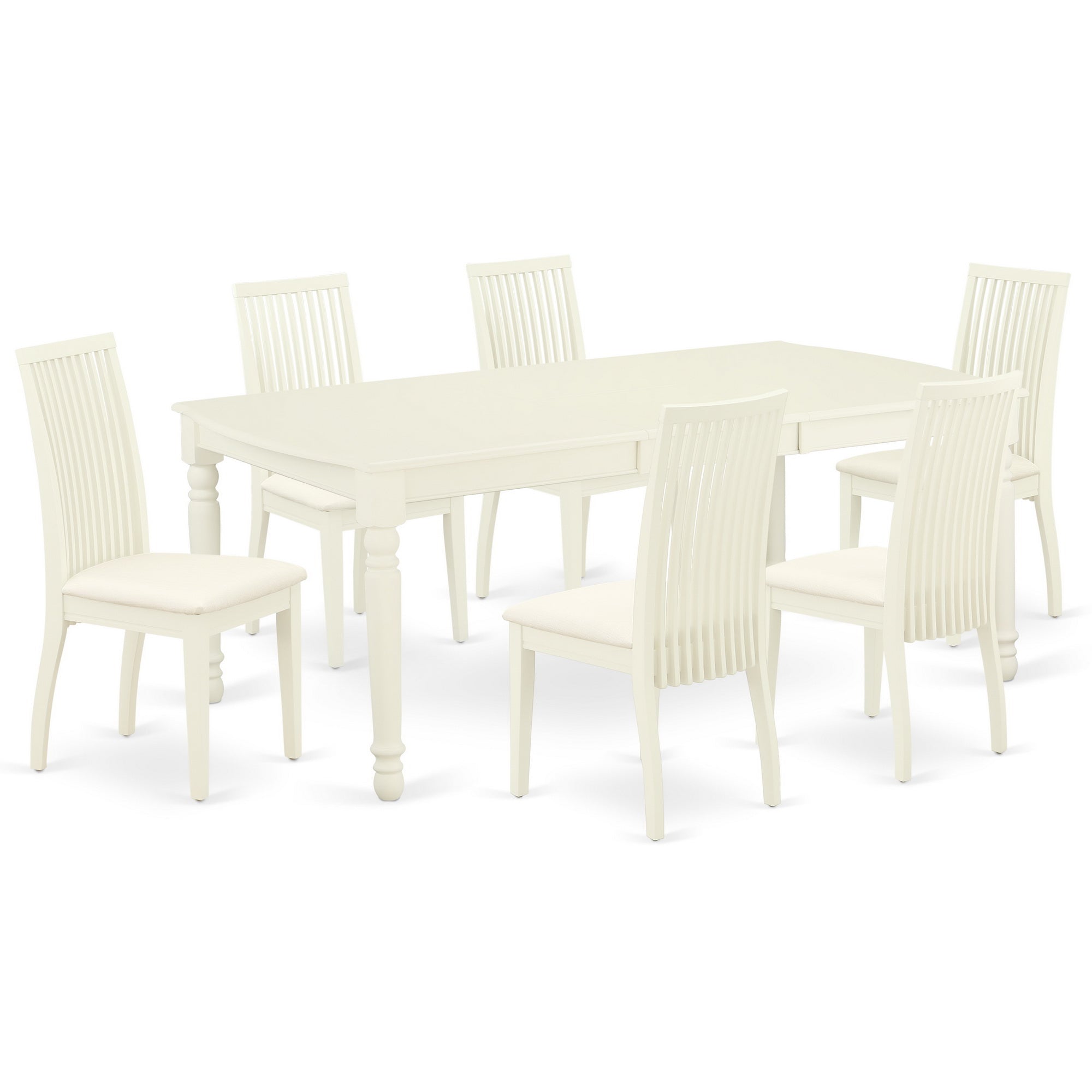 DOIP7-LWH-C 7Pc Dinette Set Includes a Rectangular Kitchen Table with Butterfly Leaf and Six Microfiber Seat Dining Chairs, Linen White Finish