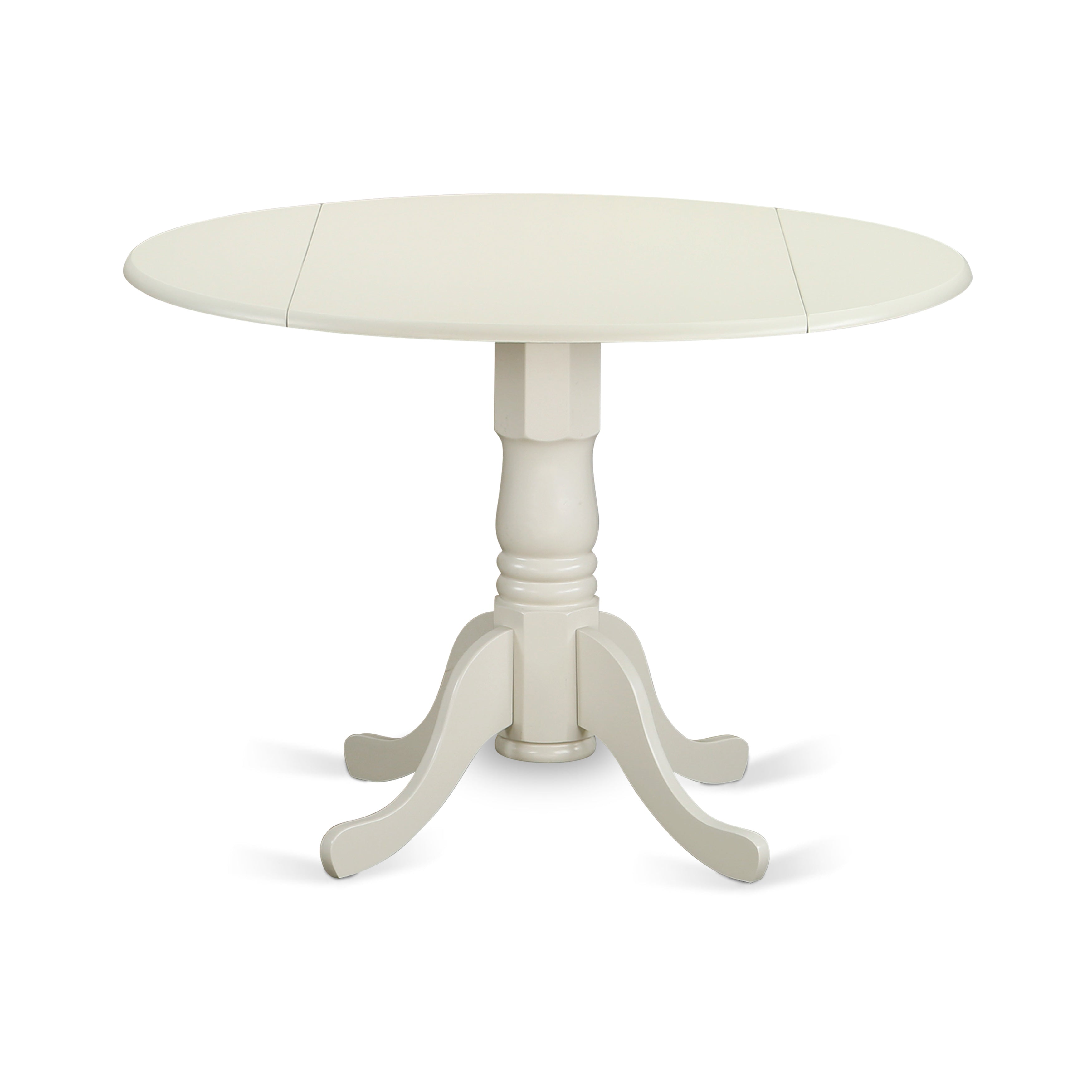 DLDR3-LWH-07 3Pc Round 42 Inch Dining Table With Two 9-Inch Drop Leaves And Two Parson Chair With Linen White Finish Leg And Linen Fabric- Gray Color