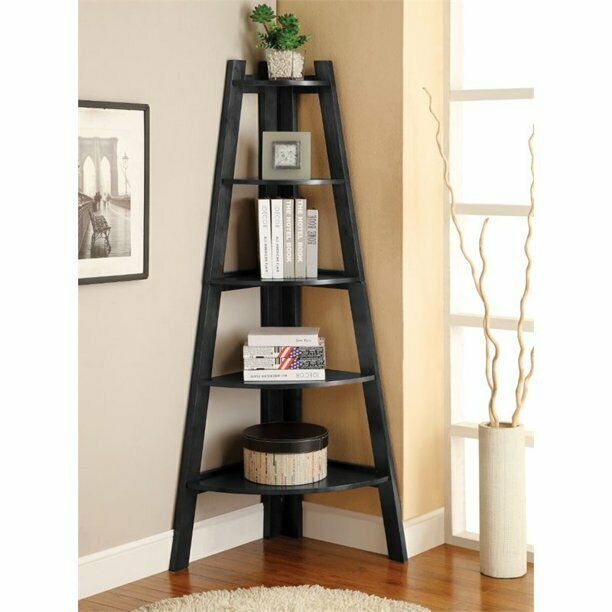 Lawler Contemporary Wood 5 - Shelf Corner Rack Bookcase in Black