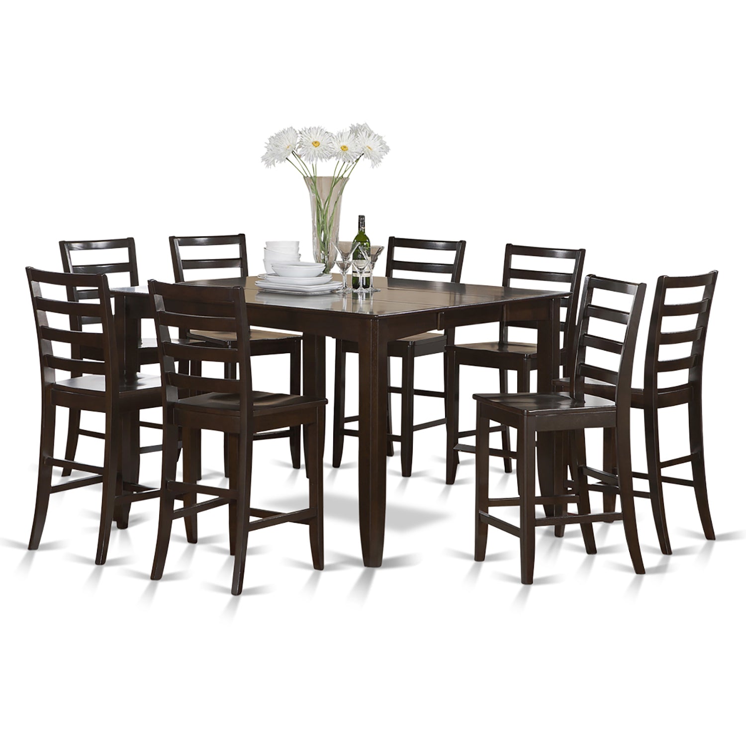 FAIR9-CAP-W 9 Pc counter height set- Square Table and 8 counter height Chairs