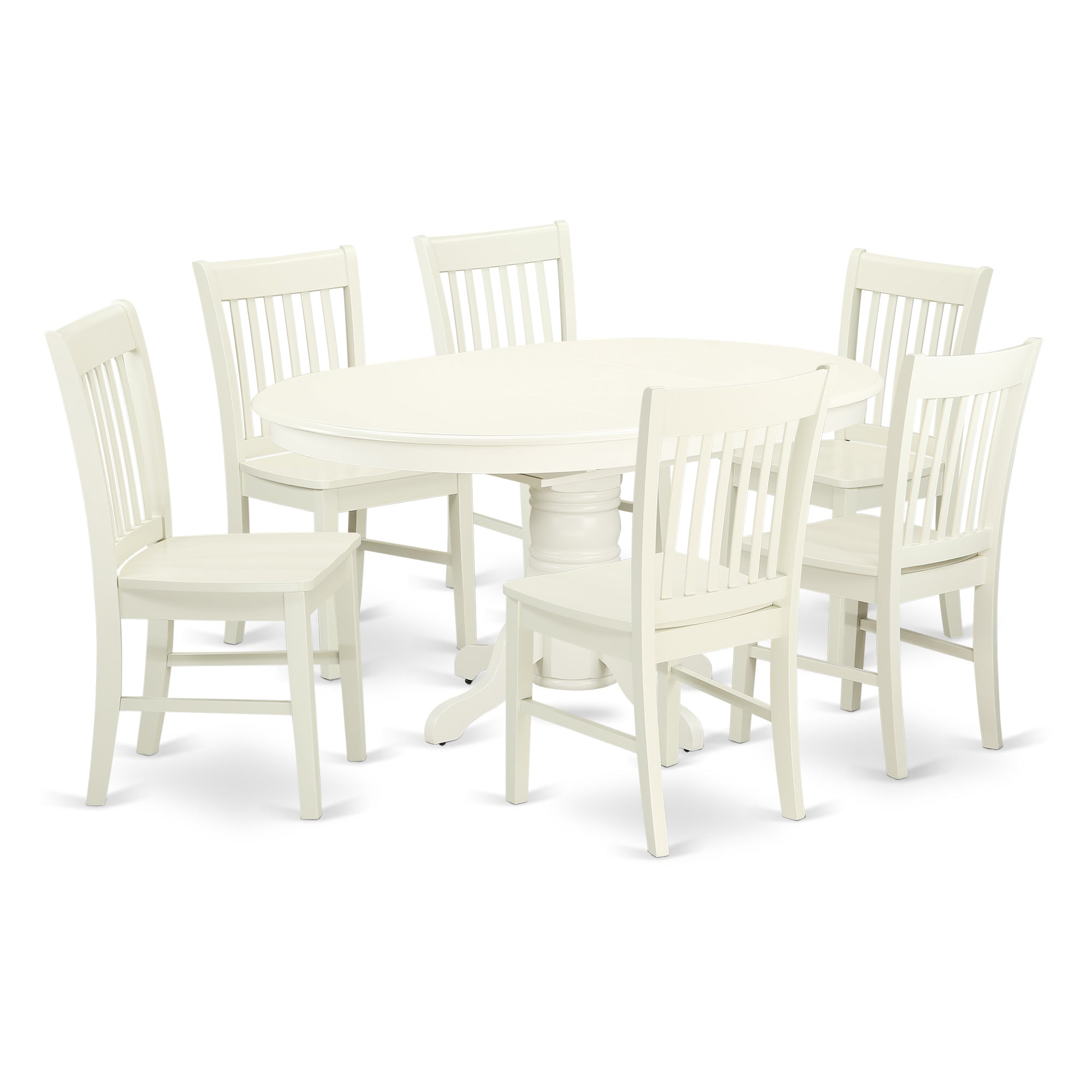 AVNO7-LWH-W 7 Pc Dining set with a Kitchen Table and 6 Wood Seat Kitchen Chairs in Linen White