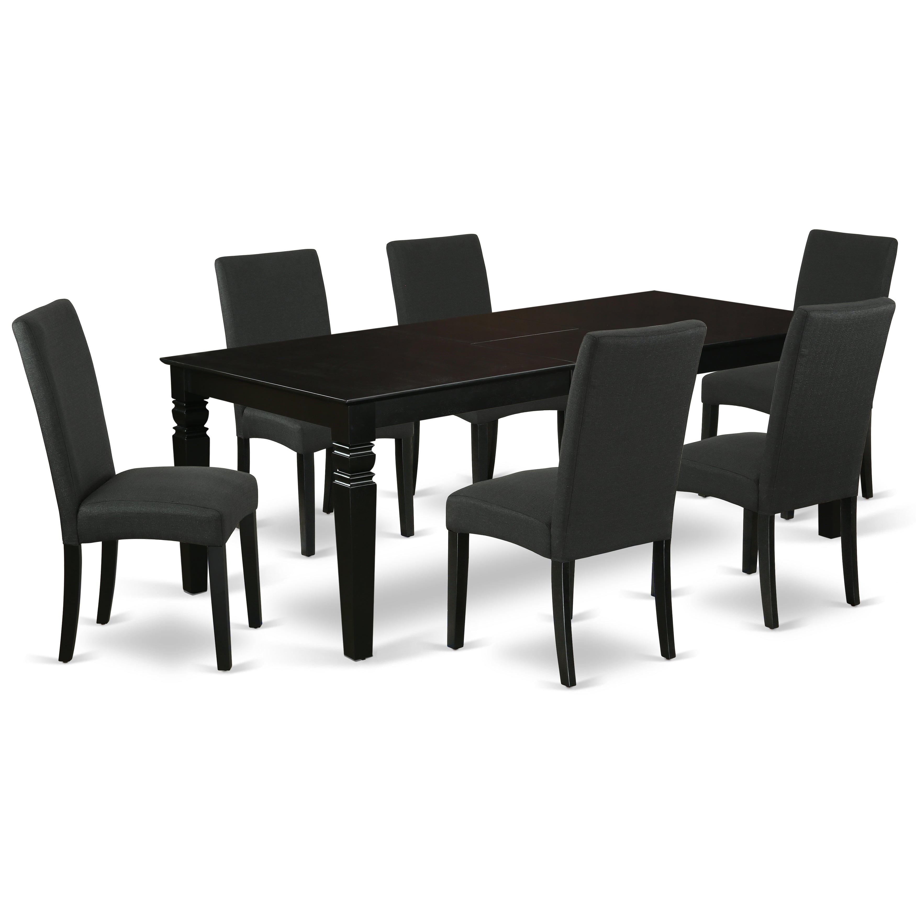 Logan 7 PC 84" Traditional Dining room Table With Leaf And Parson Chairs Set in Black