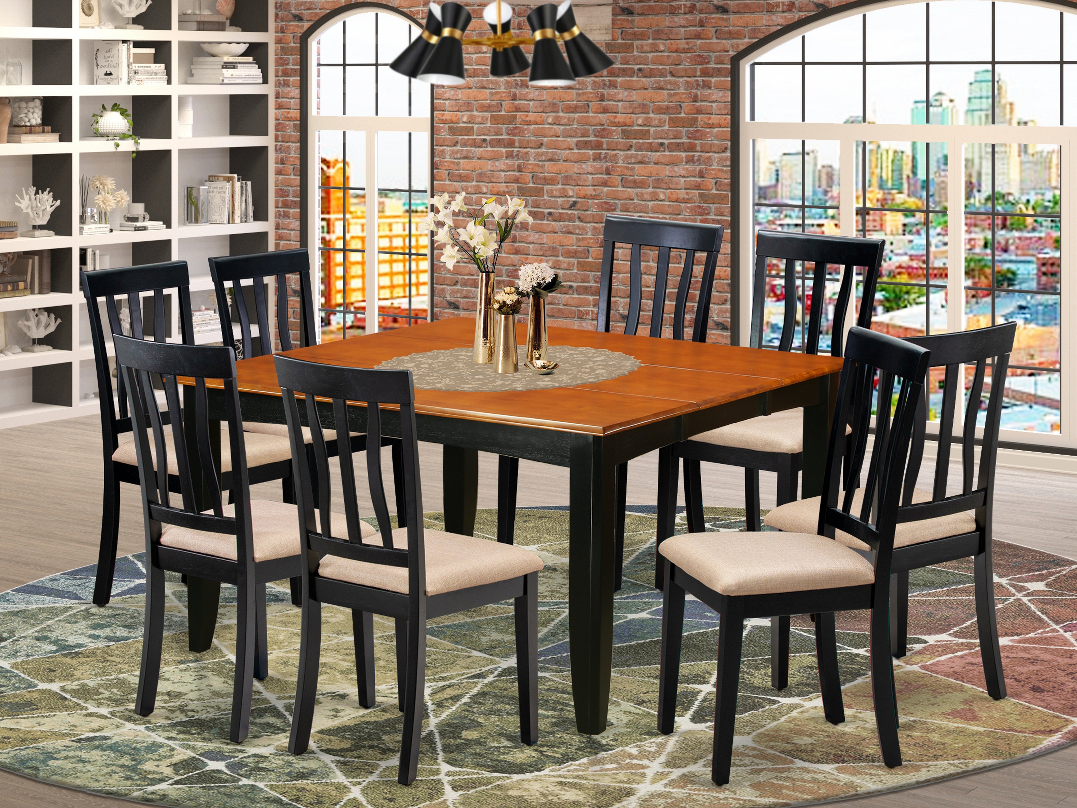 PFAN9-BCH-C 9 PC Dining room set-Dining Table and 8 Wood Dining Chairs