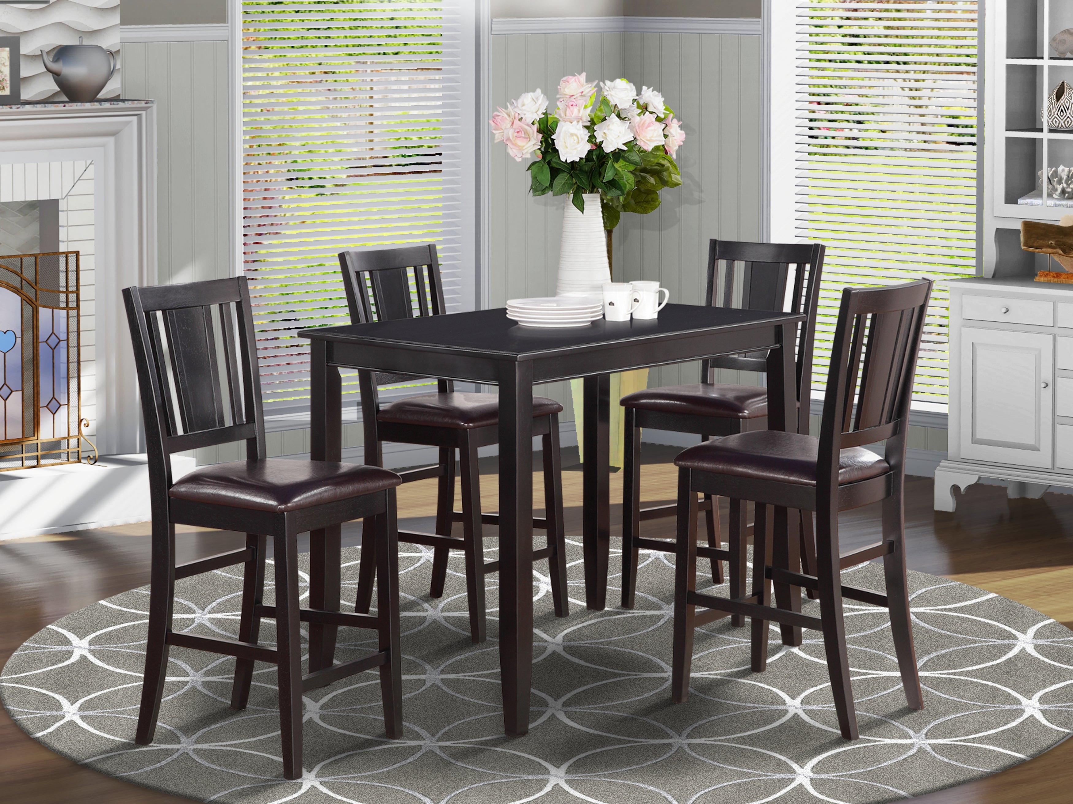 BUCK5-BLK-LC 5 Pc Counter height Table set-counter height Table and 4 Kitchen counter Chairs