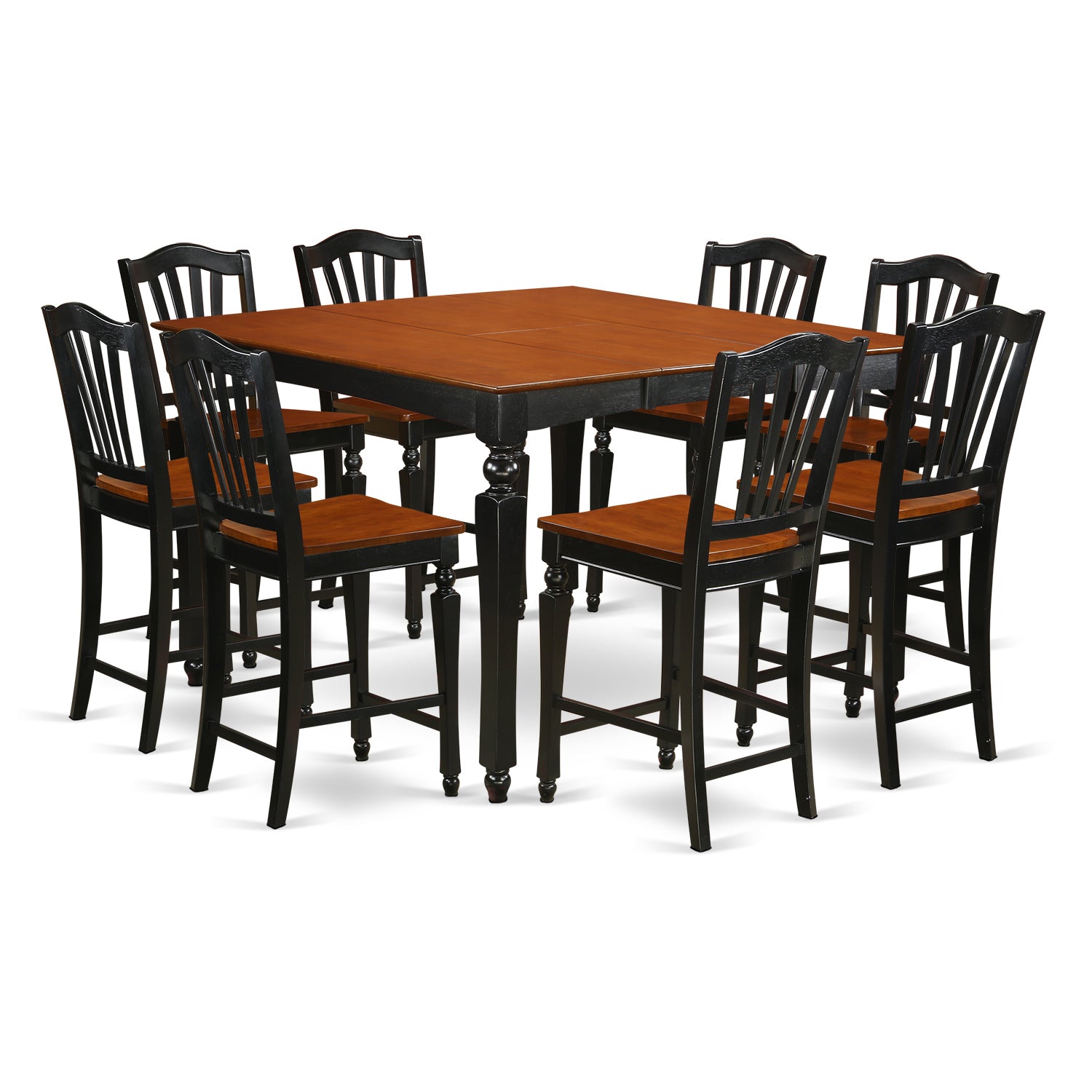 CHEL9-BLK-W 9 PC counter height set- Square pub Table and 8 Stools