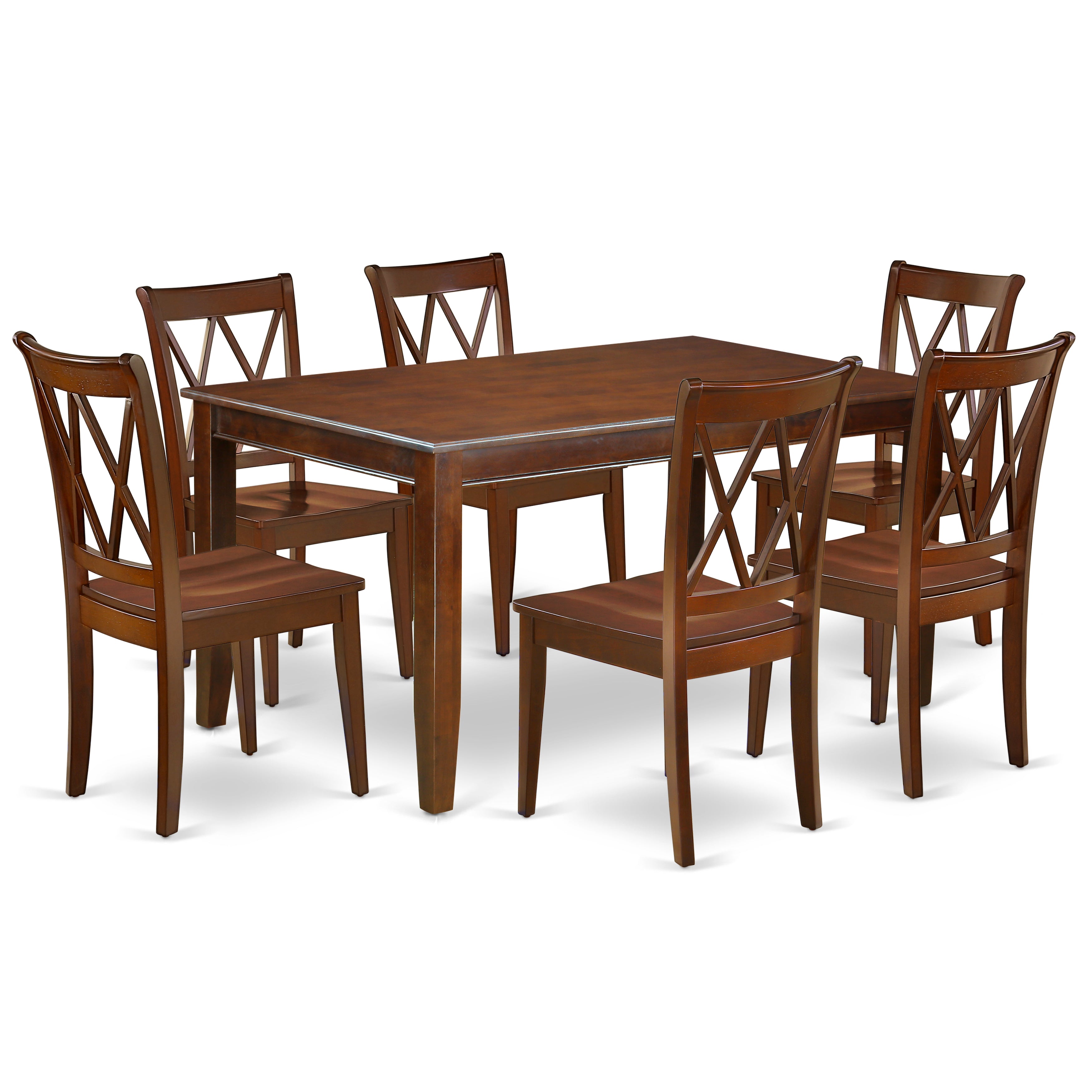 DUCL7-MAH-W 7PC Rectangular 60 inch Table and 6 Double X back Chairs
