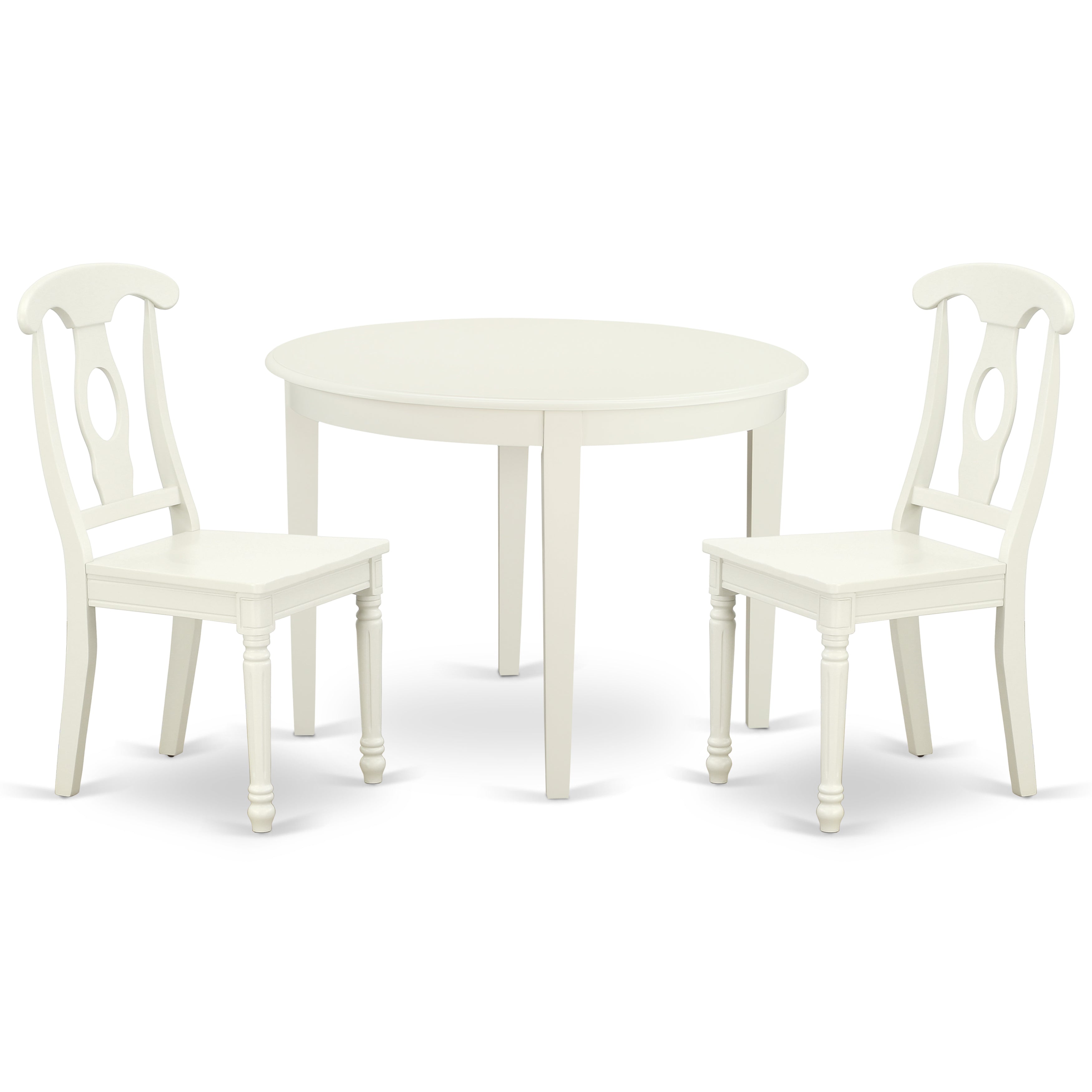 BOKE3-LWH-W 3PC Round 42 inch Table and 2 Panel Back Chairs