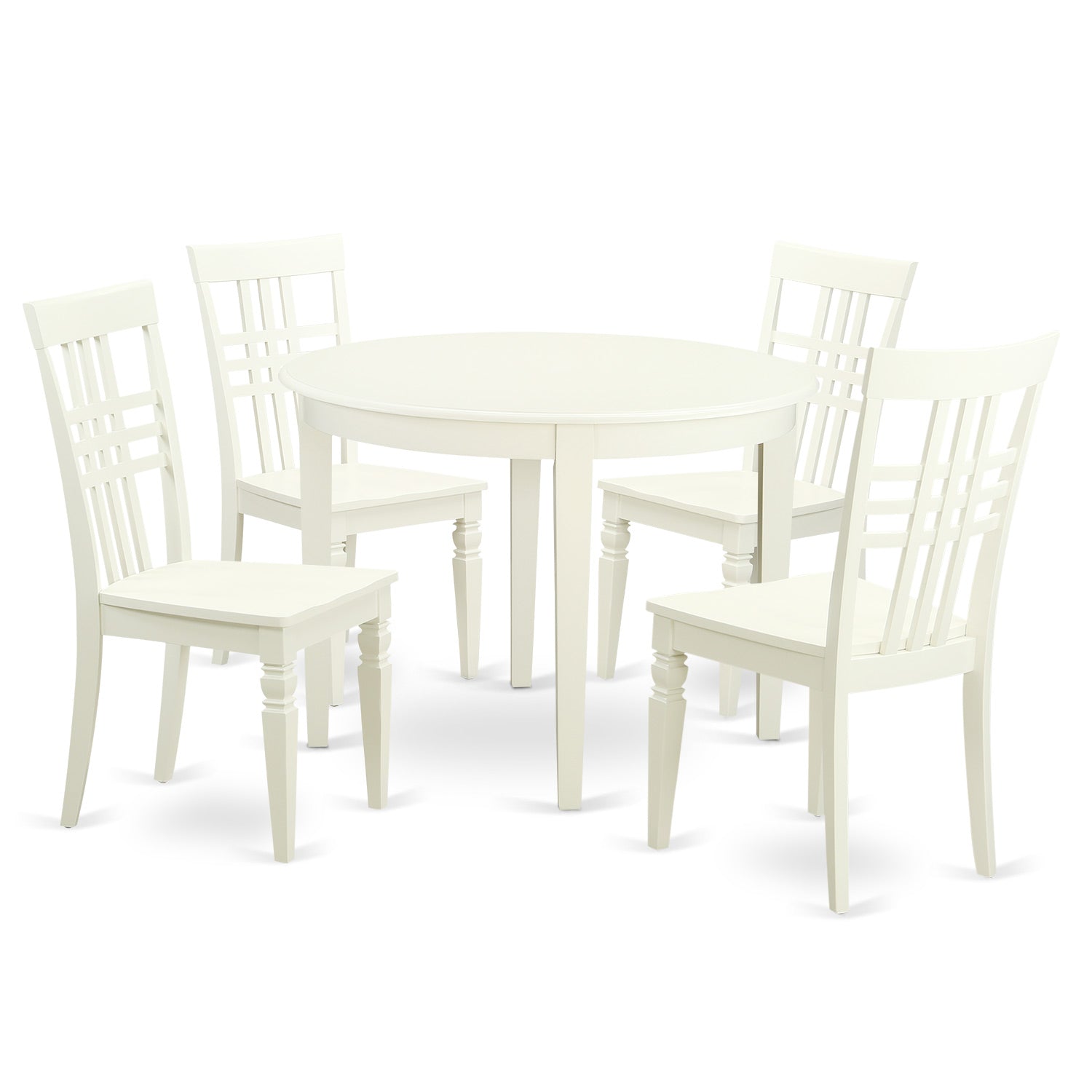 BOLG5-LWH-W 5 PC Table and chair set with a Boston Table and 4 Dining Chairs in Linen White