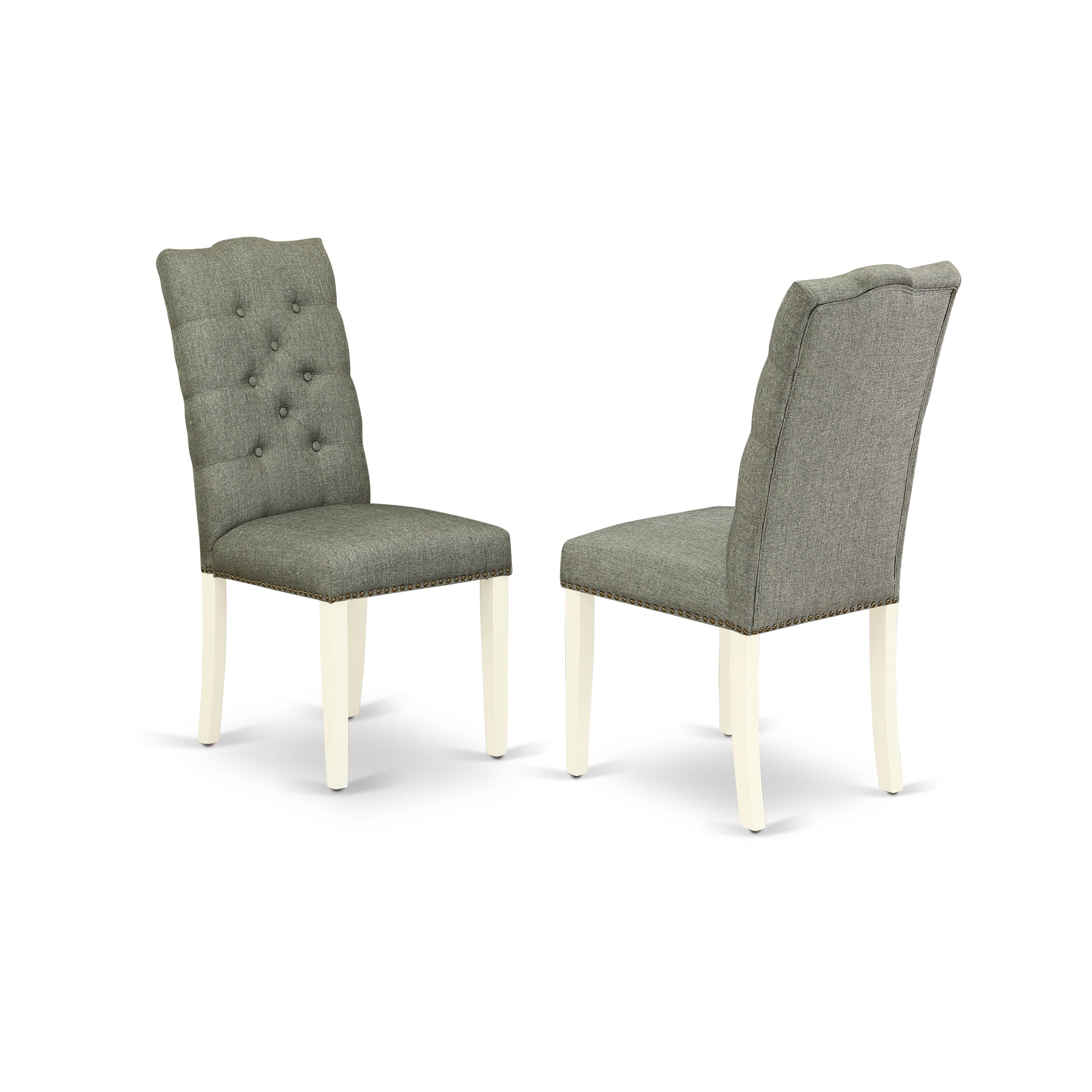 Elsa Parson Chair with Linen White Finished Leg and Gray Fabric Color