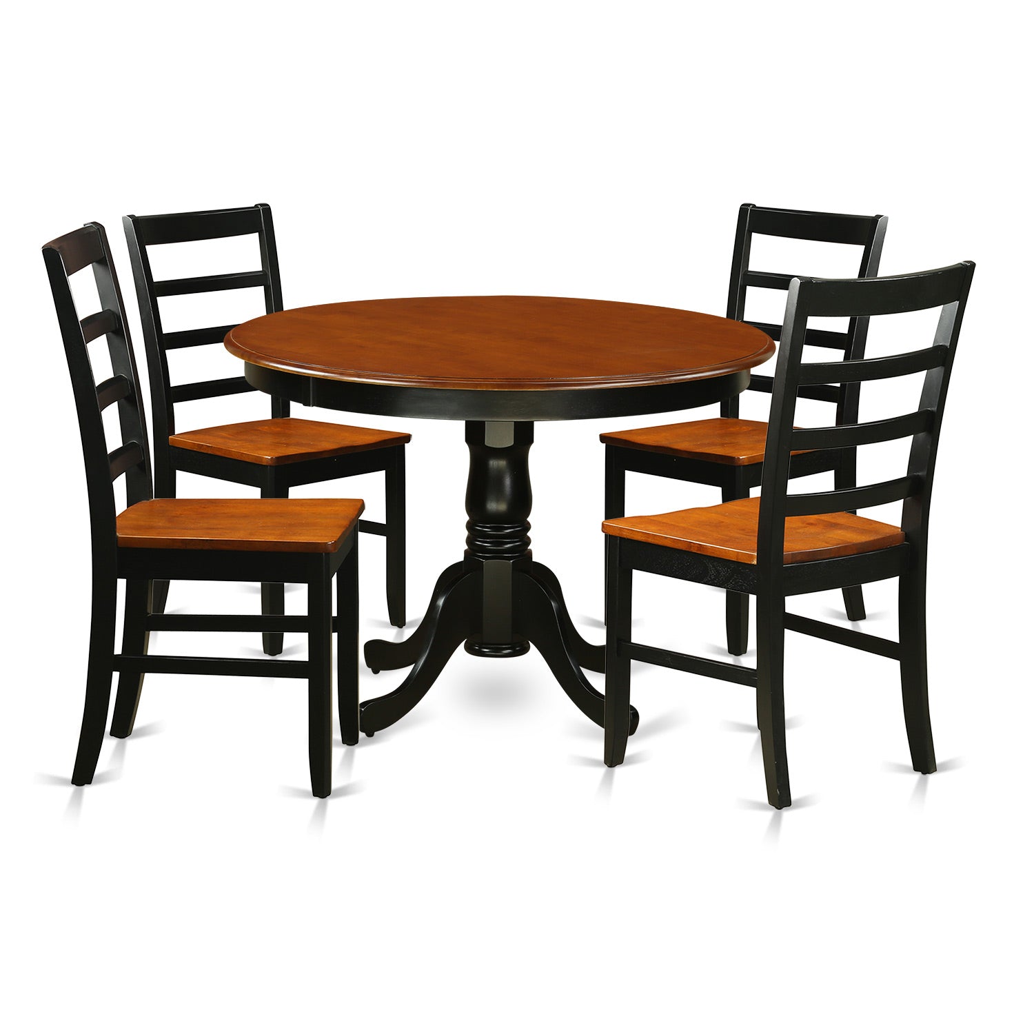 HLPF5-BCH-W 5 Pc set with a Round Dinette Table and 4 Leather Kitchen Chairs in Black and Cherry