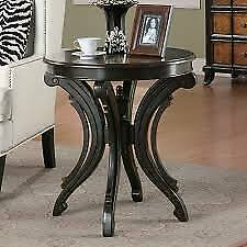 Round Accent End Table with Animal Print Top & Scrolled Base