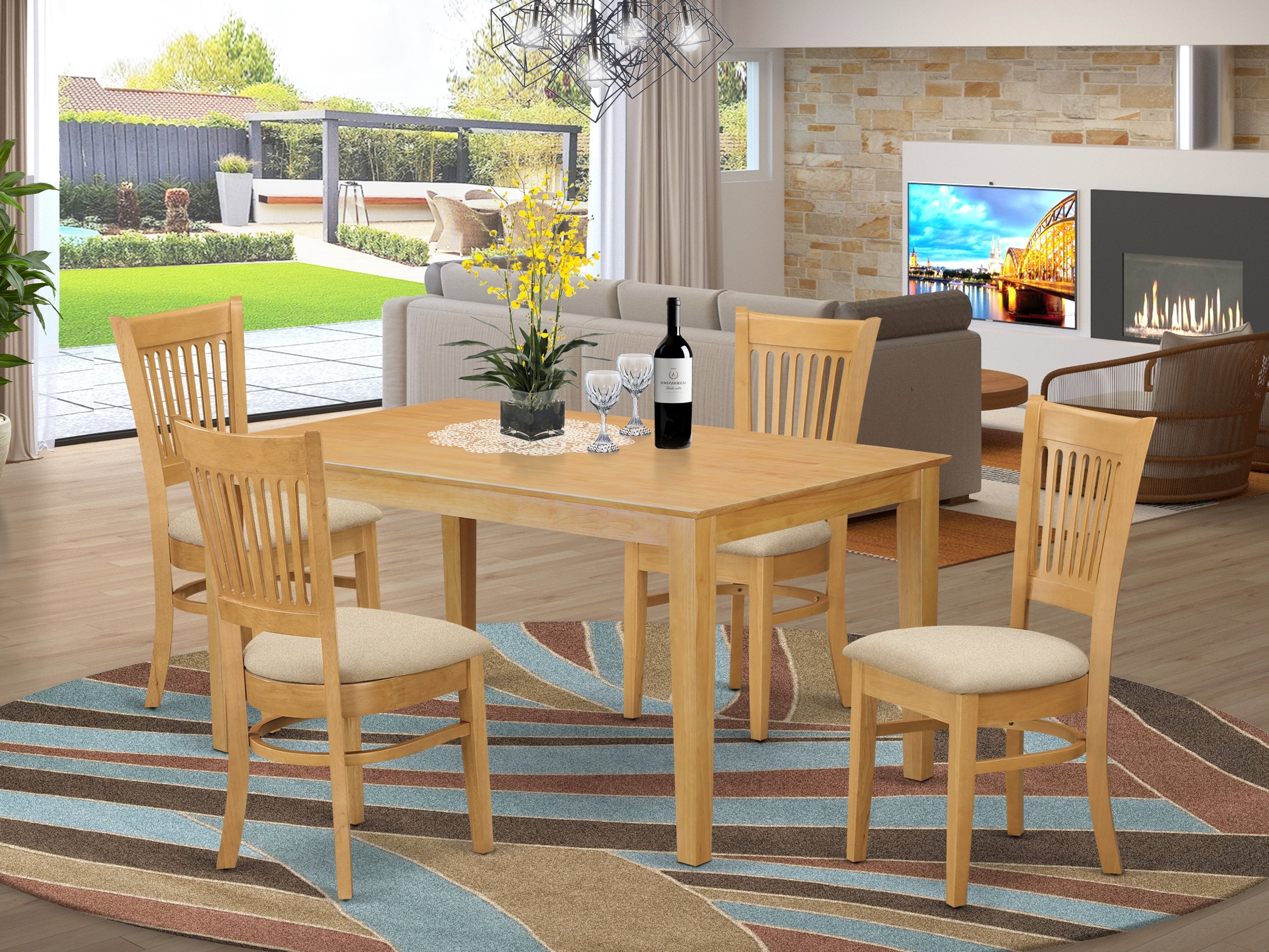 CAVA5-OAK-C 5 PcSmall Kitchen Table set - Kitchen Table and 4 Dining Chairs