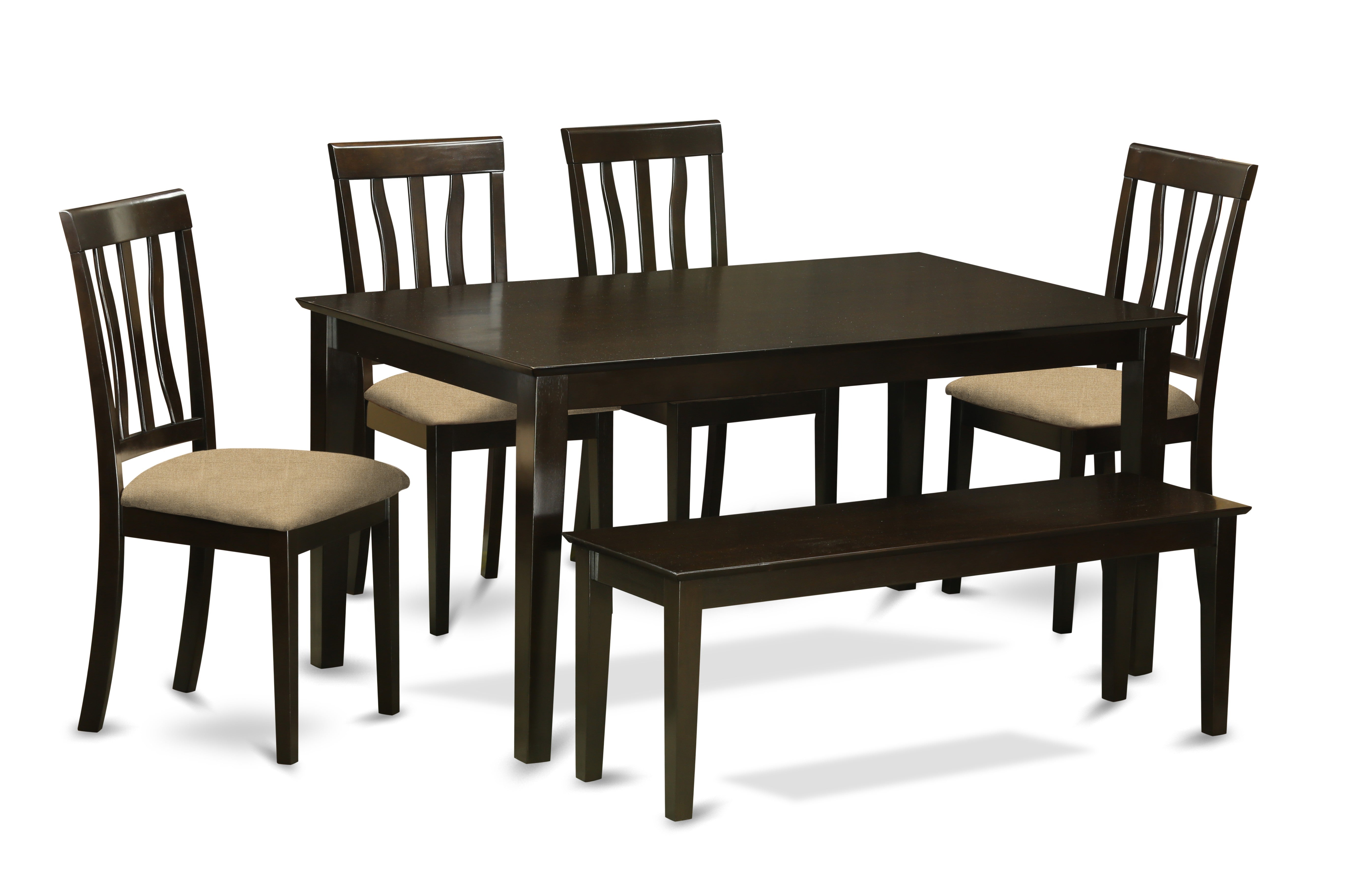 CAAN6-CAP-C 6 Pc Dining Table with bench set- Kitchen Table with 4 Chairs plus bench