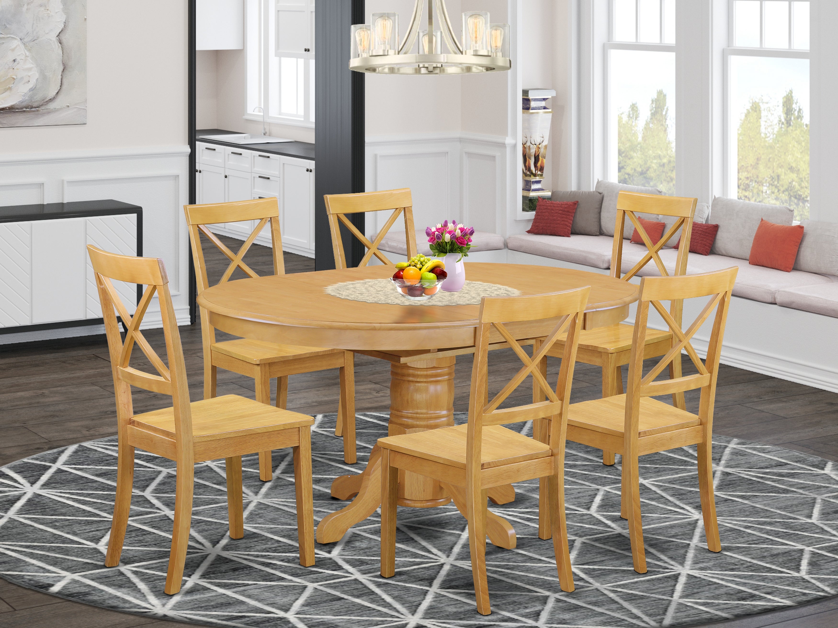 AVBO7-OAK-W 7 Pc Kitchen table set with a Dining Table and Six Wood Seat Chairs in Oak