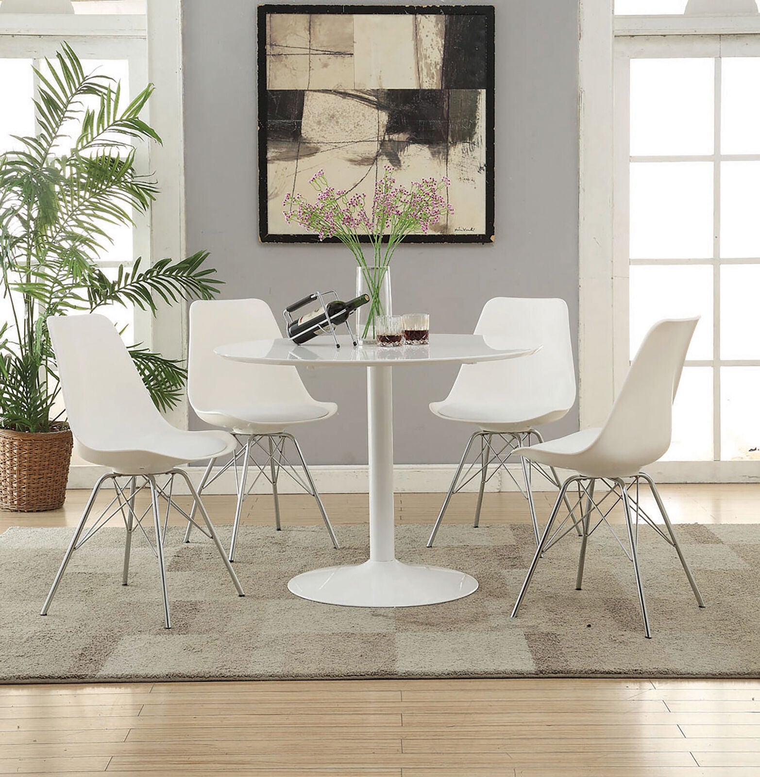 Coaster Lowry Mid-Century Modern Round Dining Table, White