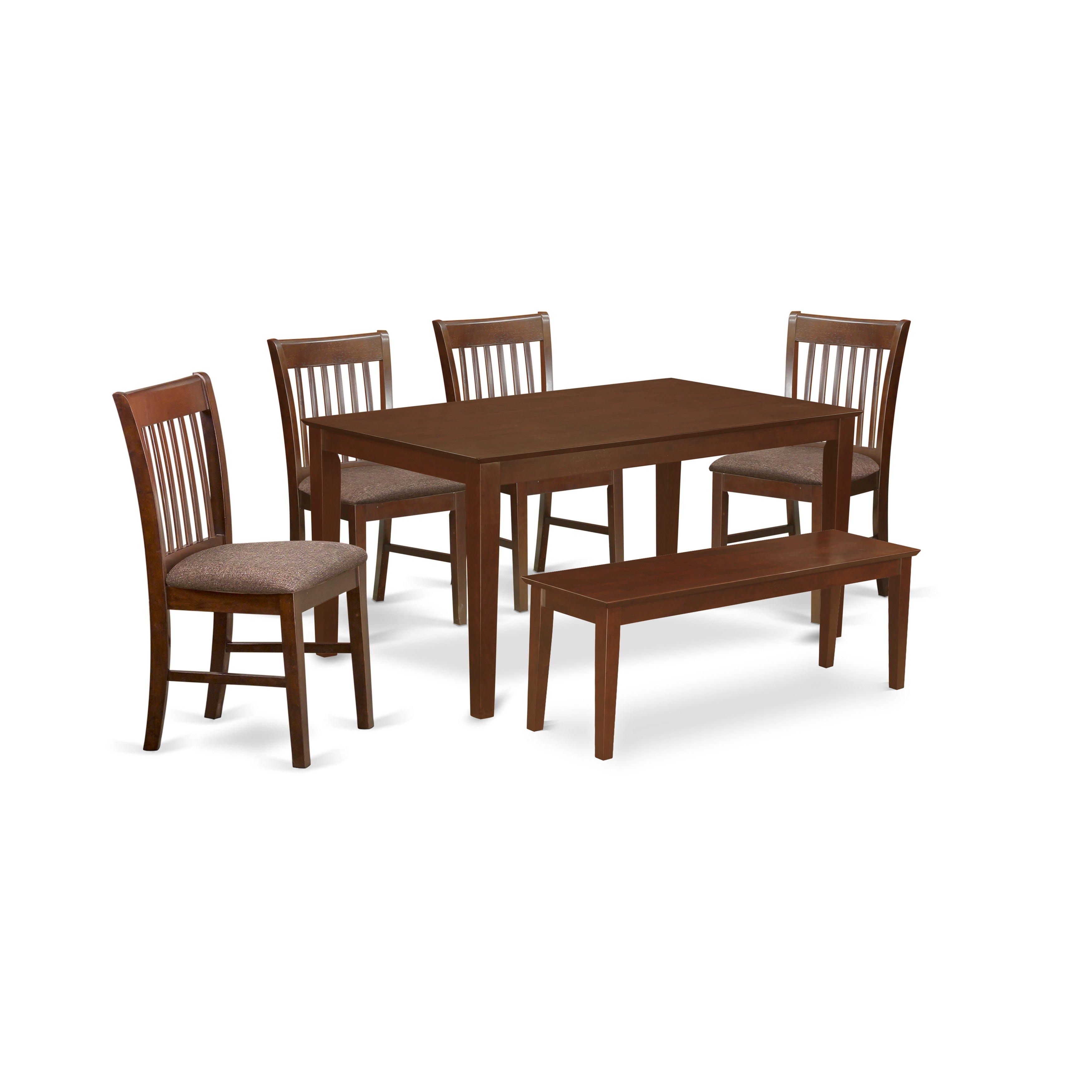 CANO6C-MAH-C 6-Pc Dining Table with bench set- Table and 4 Dining Chairs and Bench