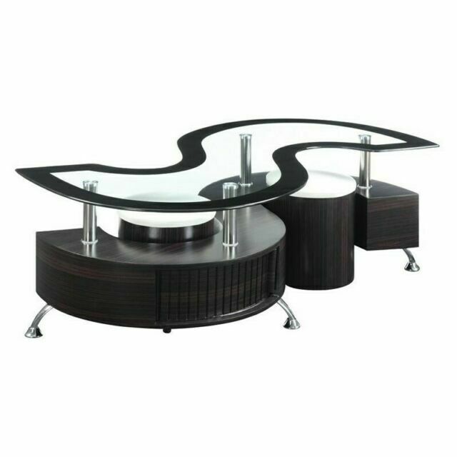 3-Piece Contemporary Delange Coffee Table And Stools Set Cappuccino