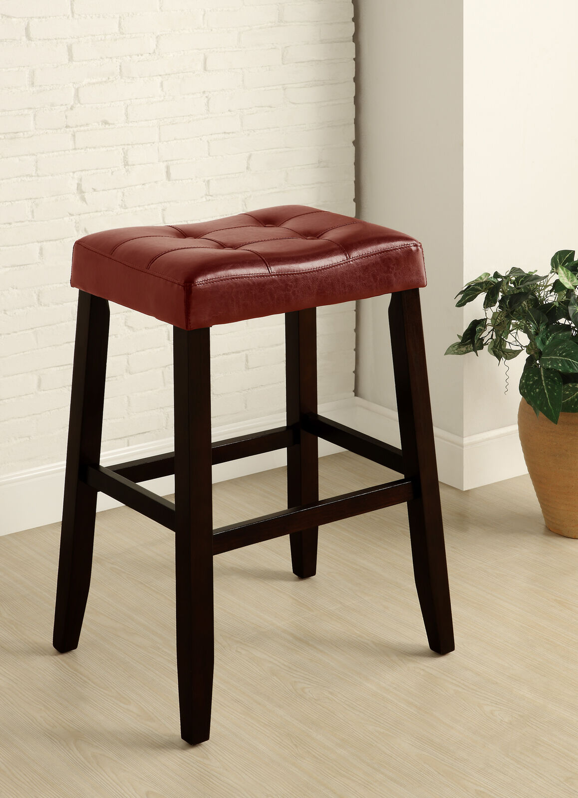 Kent 29" High Tufted Red leatherette Saddle Bar Stool Set of 2