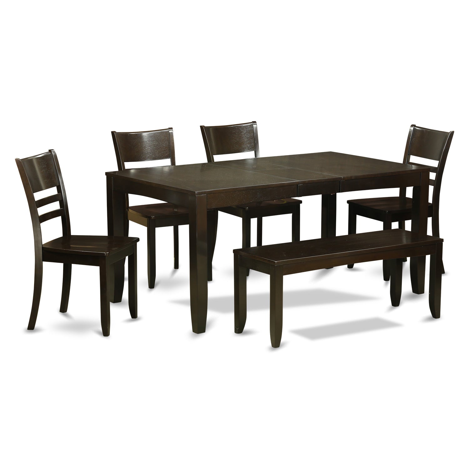 LYFD6-CAP-W 6 PC Dining Table with bench-Table with Leaf and 4 Kitchen Dining Chairs Plus Bench