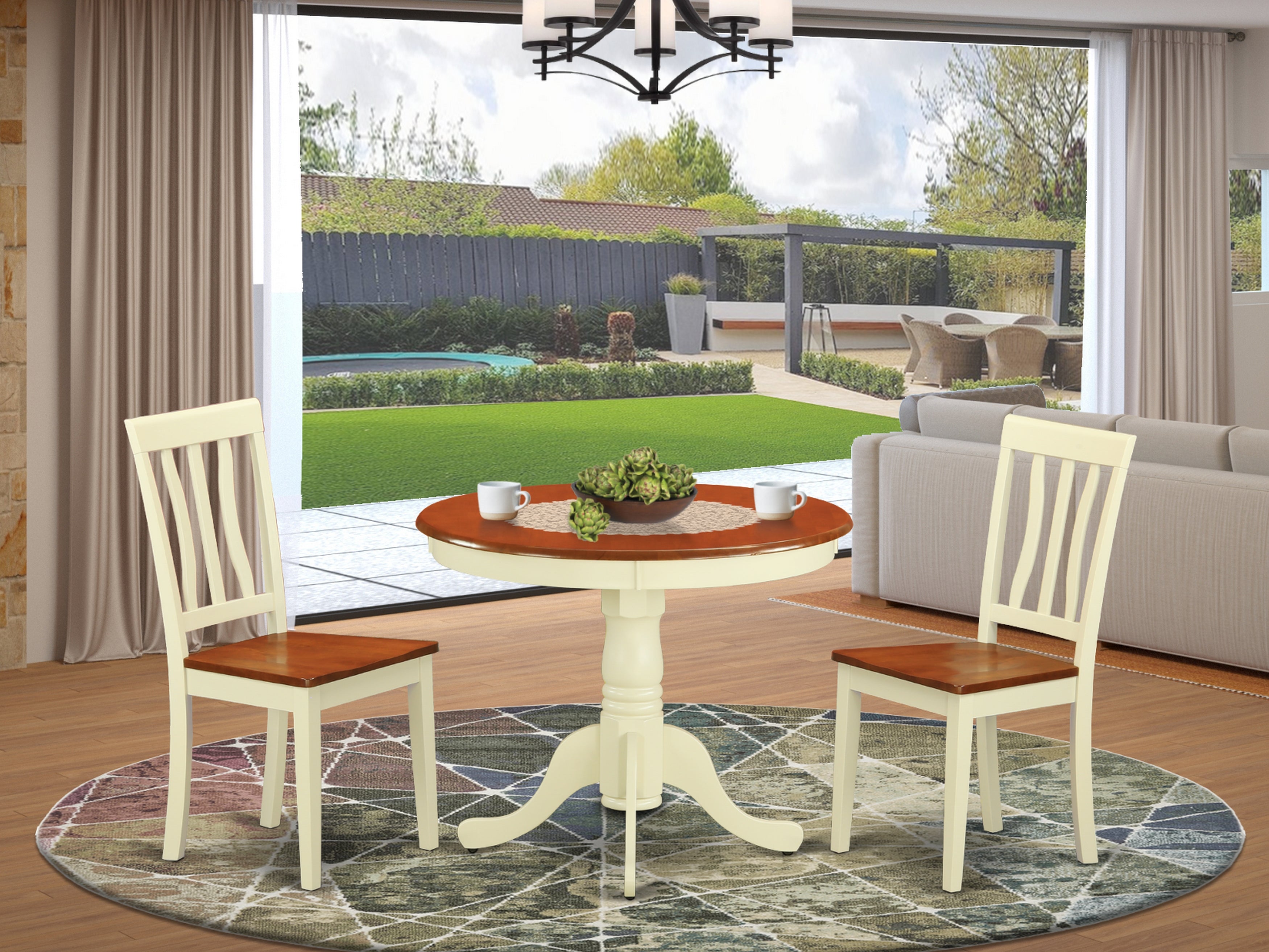 ANTI3-WHI-W 3 Pc Kitchen nook Dining set-Kitchen Table and 2 Chairs for Dining room