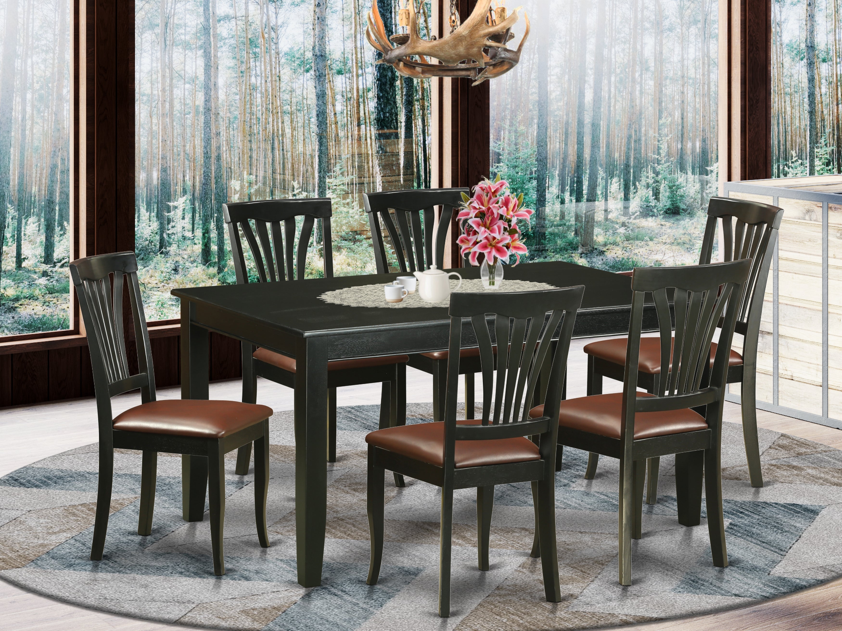DUAV7-BLK-LC 7 Pc Dining room set -Kitchen Table and 6 Dining Chairs
