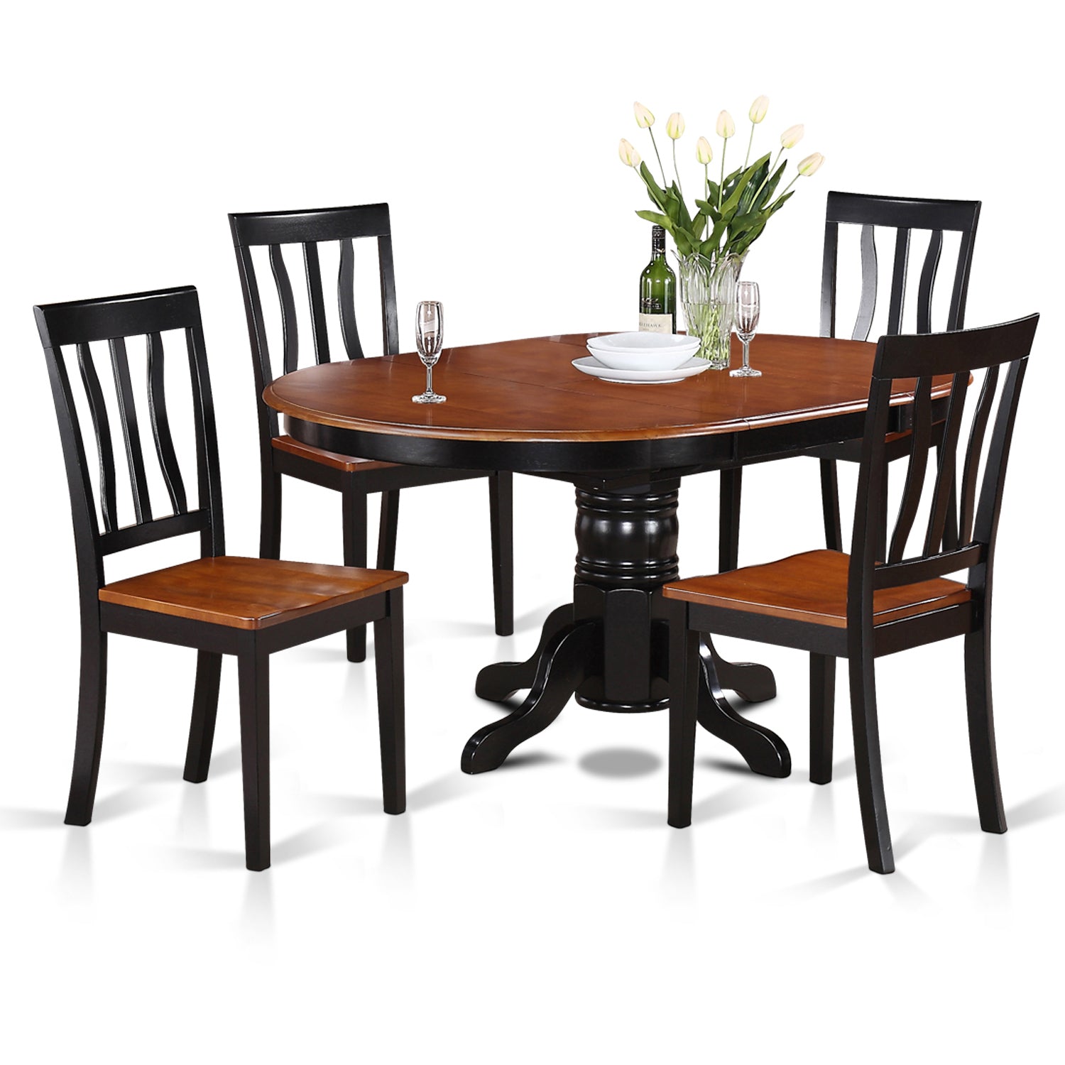 AVAT5-BLK-W 5 Pc Dining room set-Oval Dining with Leaf and 4 Dining Chairs