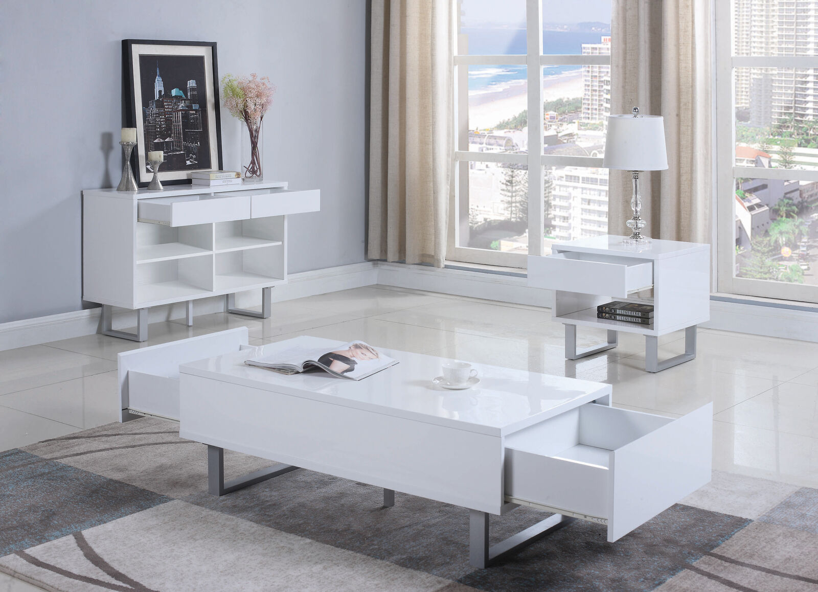 Coaster Contemporary 2-Drawer Coffee Table With Drawers High Glossy White