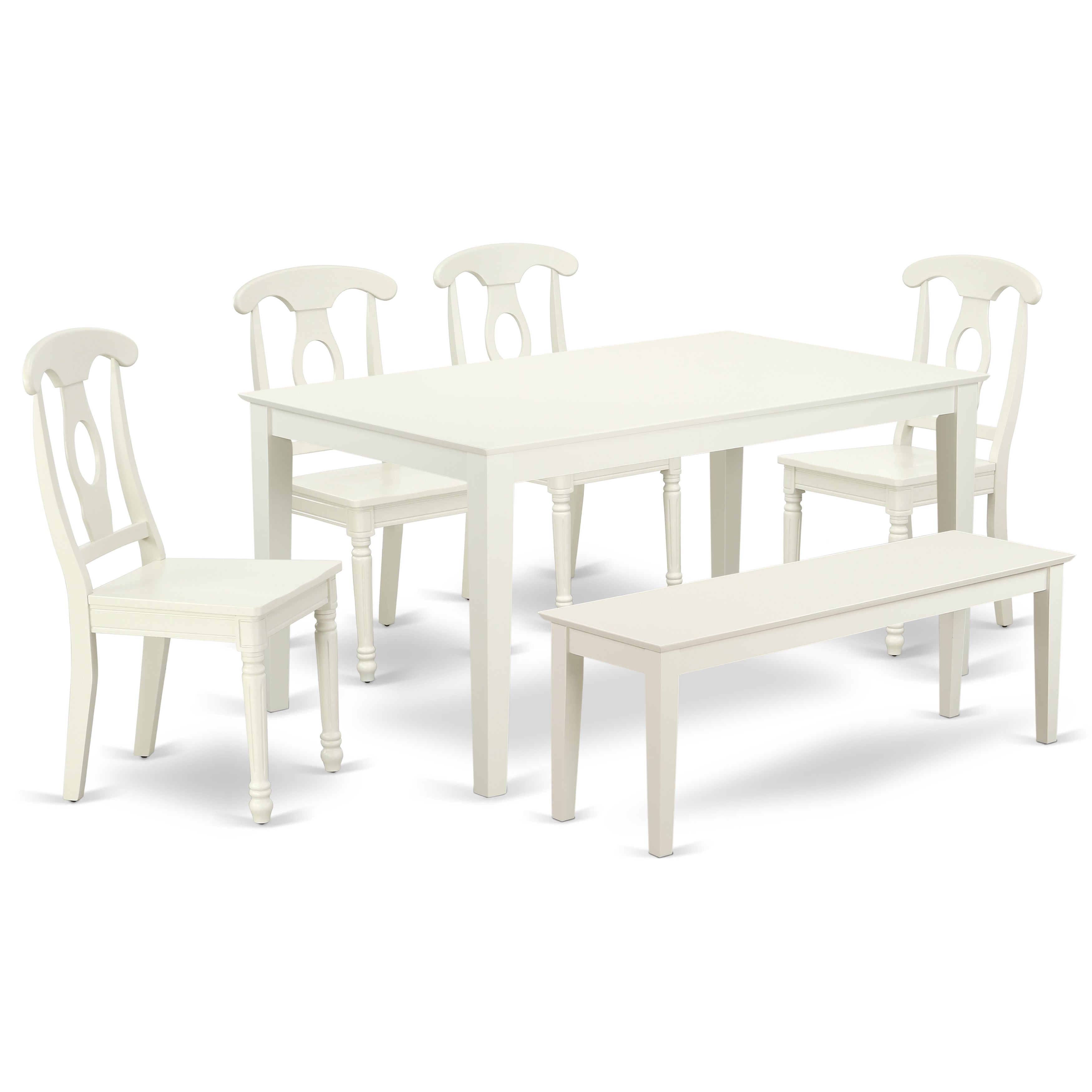 CAKE6-LWH-W 6PC Rectangular 60 inch Table and 4 Panel Back Chairs plus 1 bench