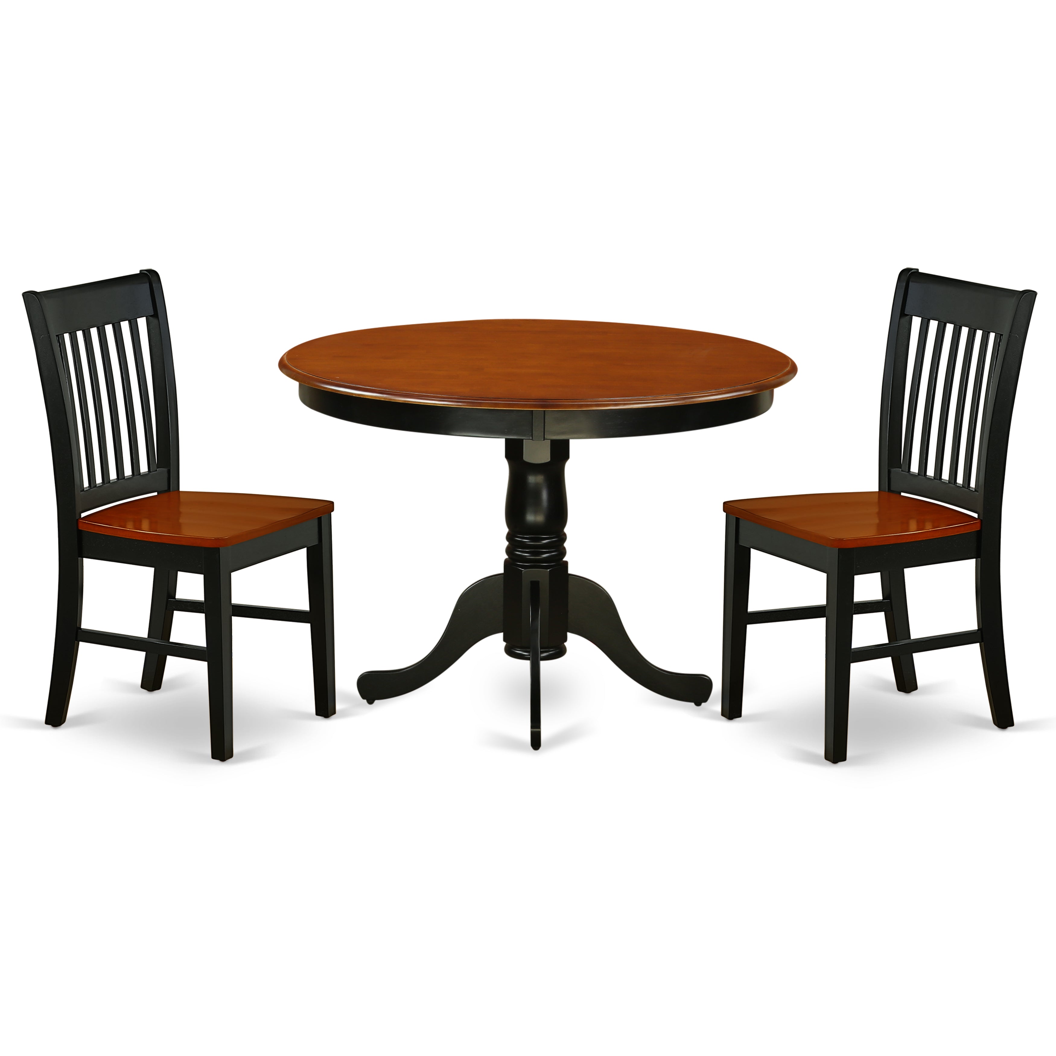 HLNO3-BCH-W 3Pc Round 42" Dining Table And Two Wood Seat Chairs