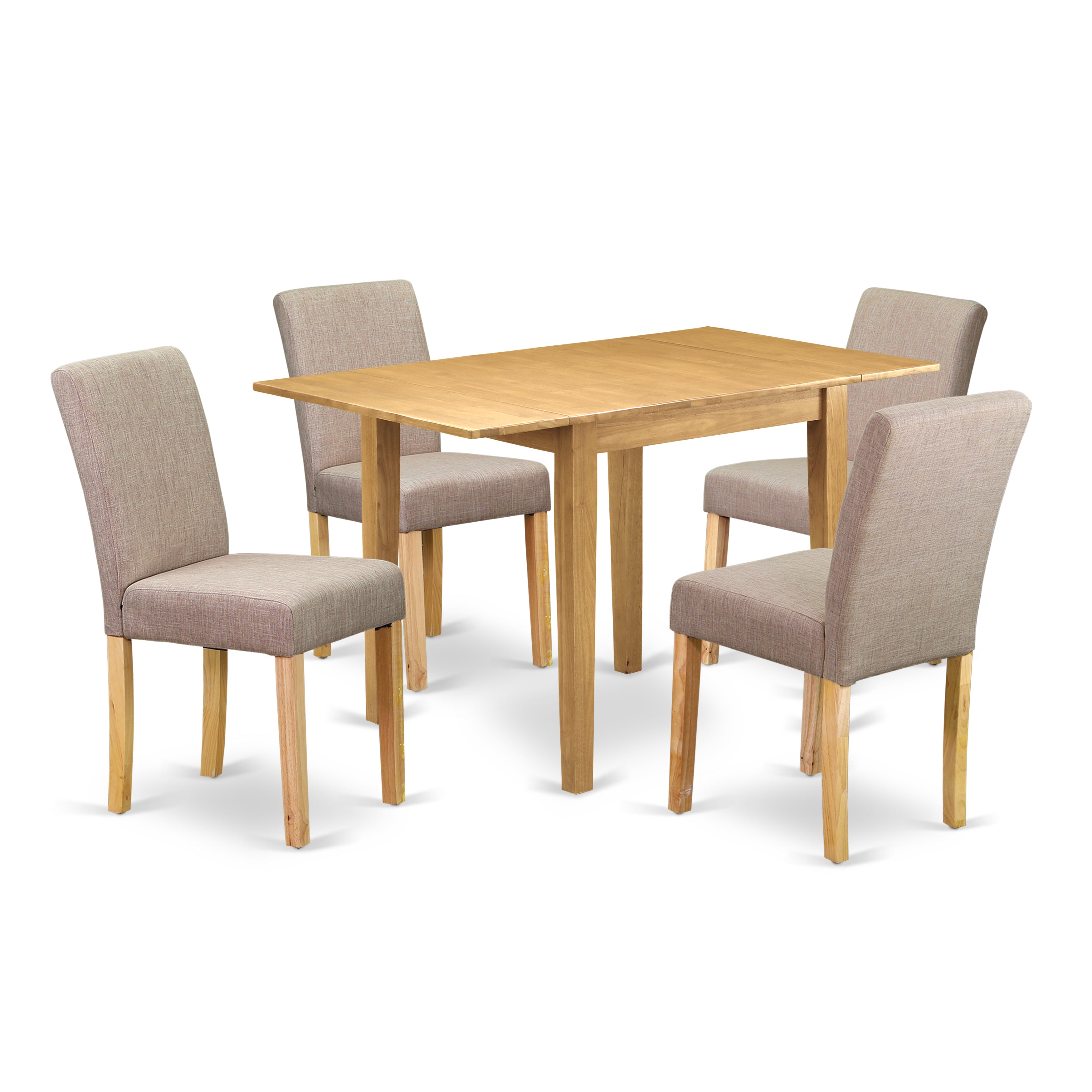 East West Furniture NDAB5-OAK-04 Dinette Set 5 Pc - Four Dining Room Chairs and a Wooden Table - Oak Finish Hardwood - Light Fawn Color Linen Fabric