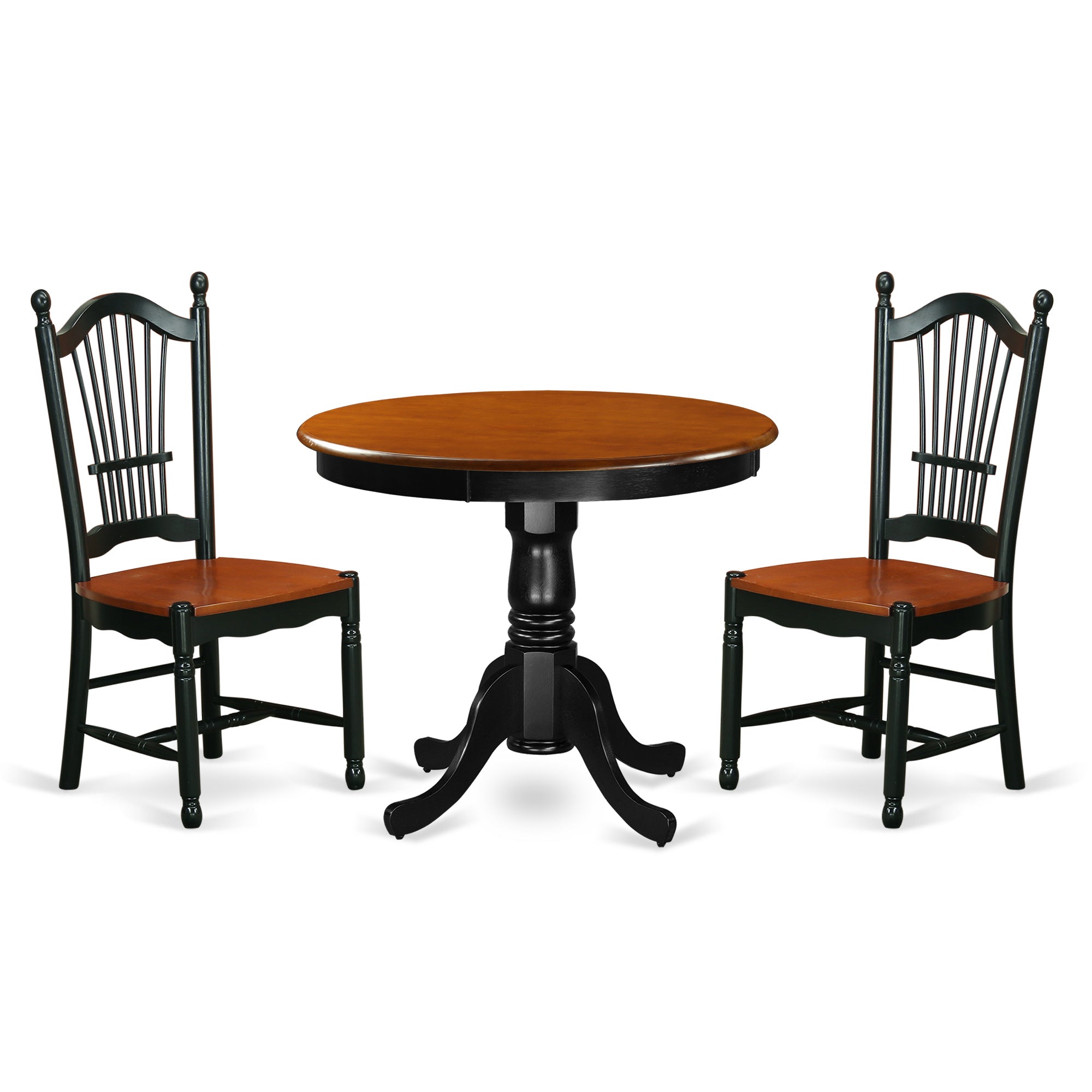 ANDO3-BCH-W 3 Pc Kitchen table set with a Kitchen Table and 2 Wood Seat Kitchen Chairs in Black and Cherry