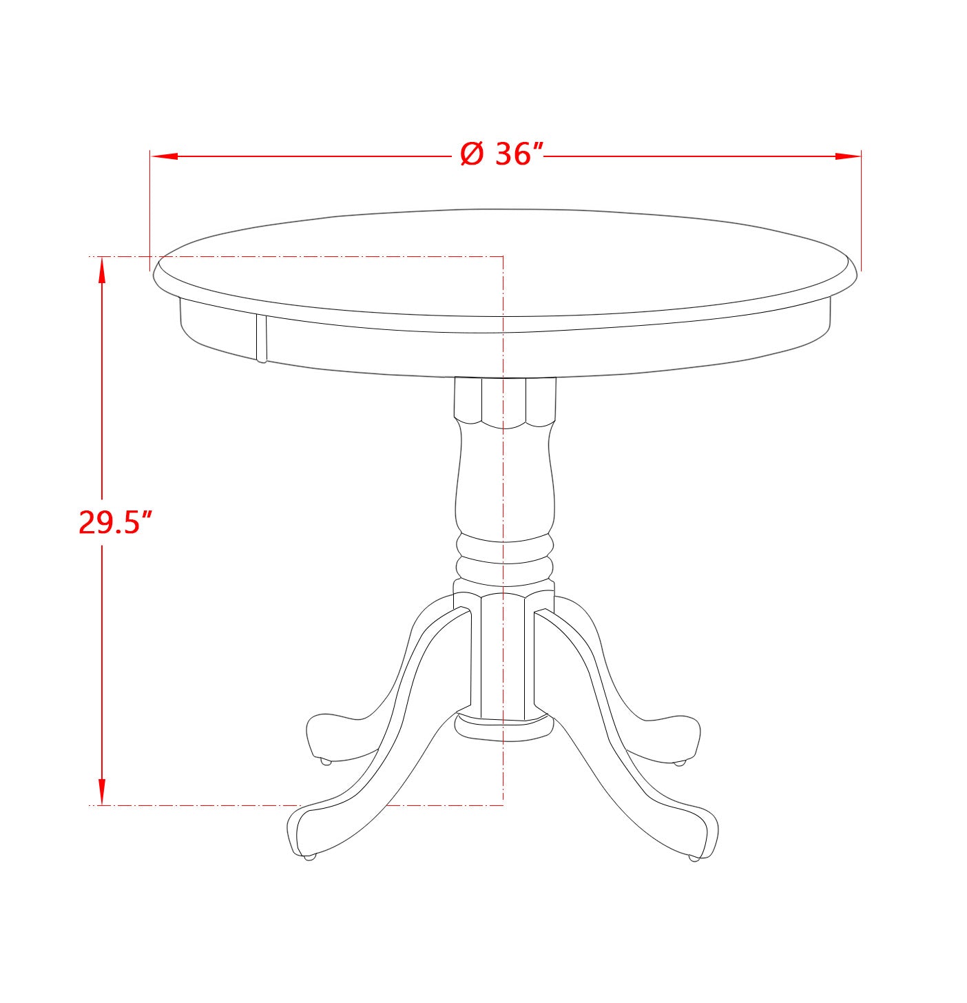 AMT-WLW-TP Antique Dining Table Made of Rubber Wood offering Walnut Finish Table Top, 36 Inch Round, Linen White Pedestal