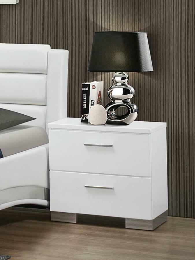 Coaster Modern Felicity 2-drawer Nightstand Night Stand Glossy White 203502