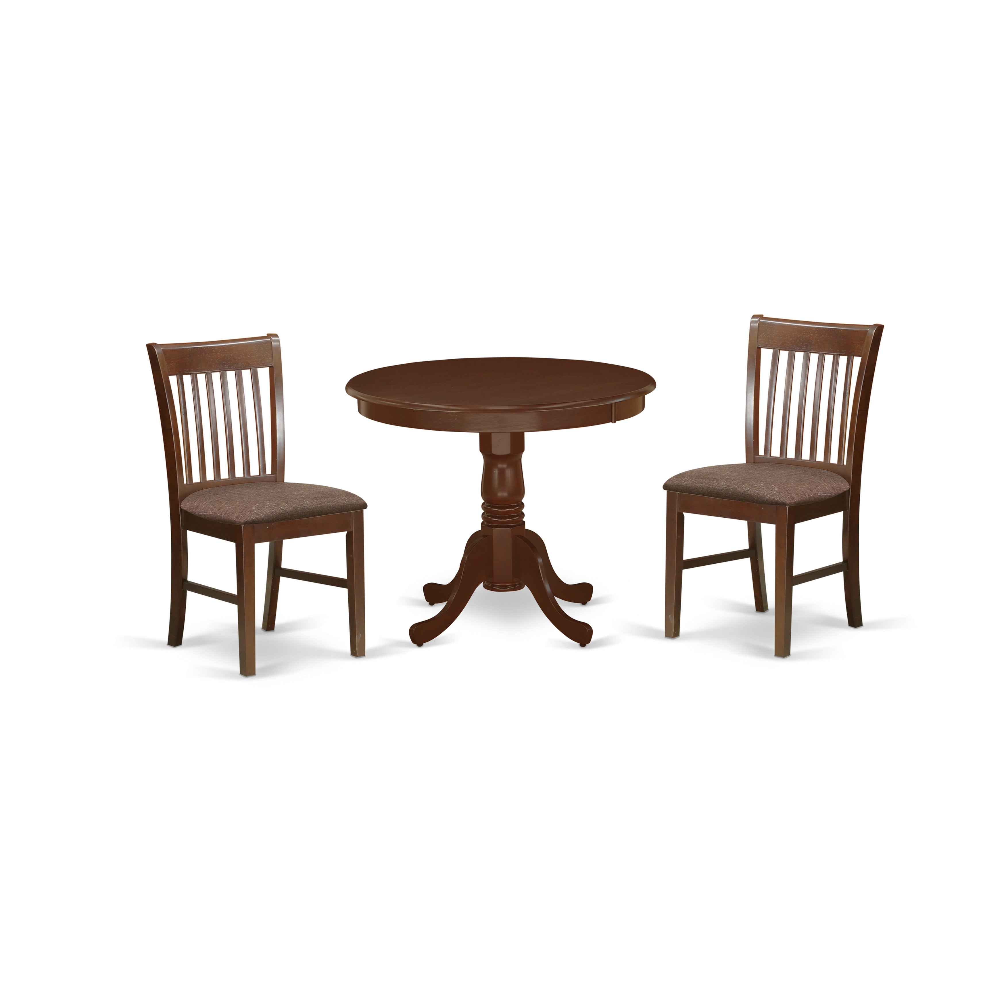 ANNO3-MAH-C 3Pc Rounded 36" Kitchen Table And Two Microfiber Upholstery Seat Dining Chairs