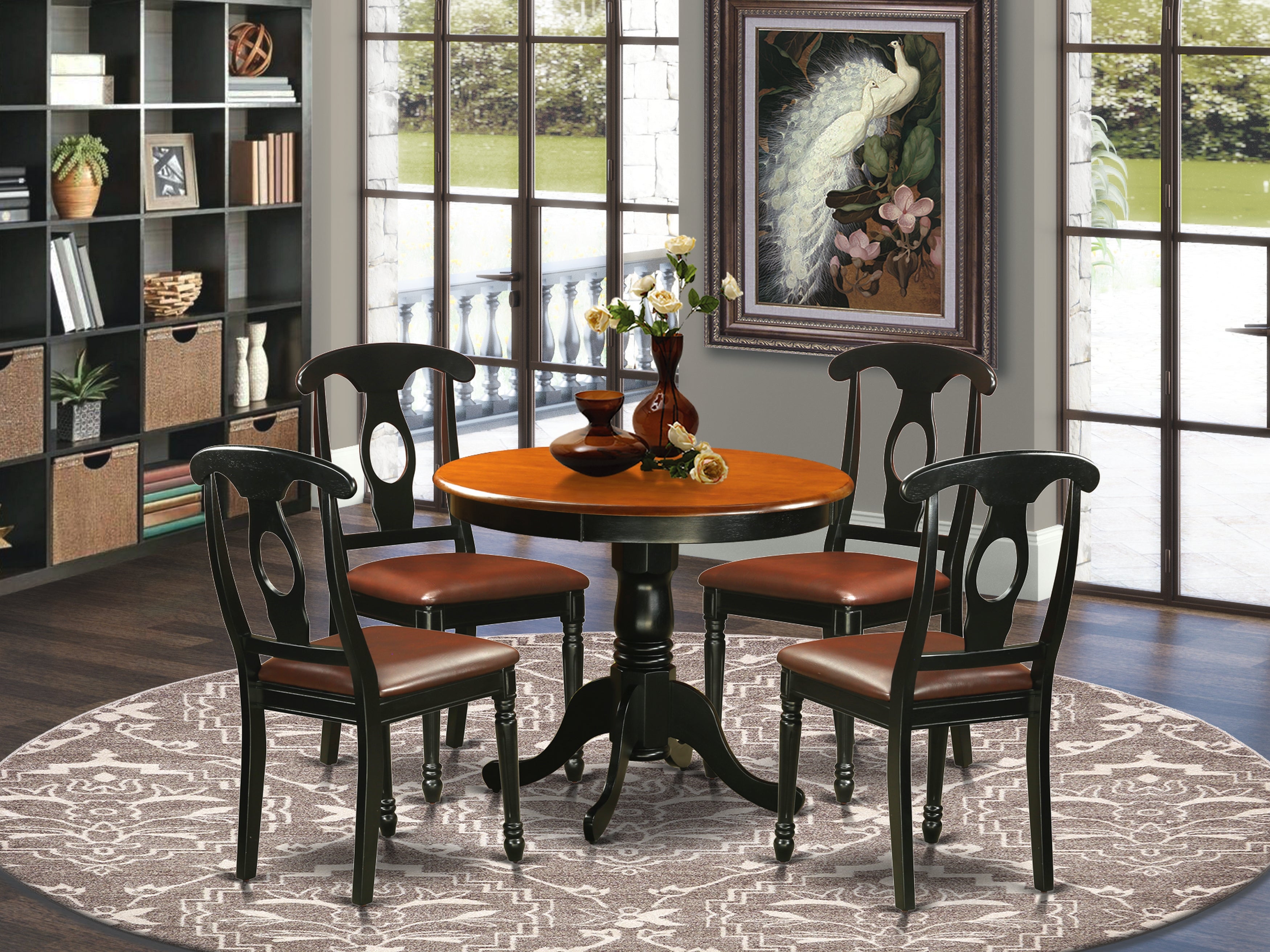 ANKE5-BLK-LC 5 PC Dining set including 4 Leather Chairs in Black