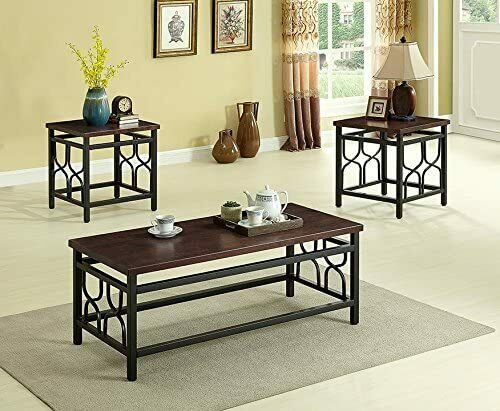 Benjamin 3-Pc Rich Brown Wood And Metal Occasional Coffee Table Set