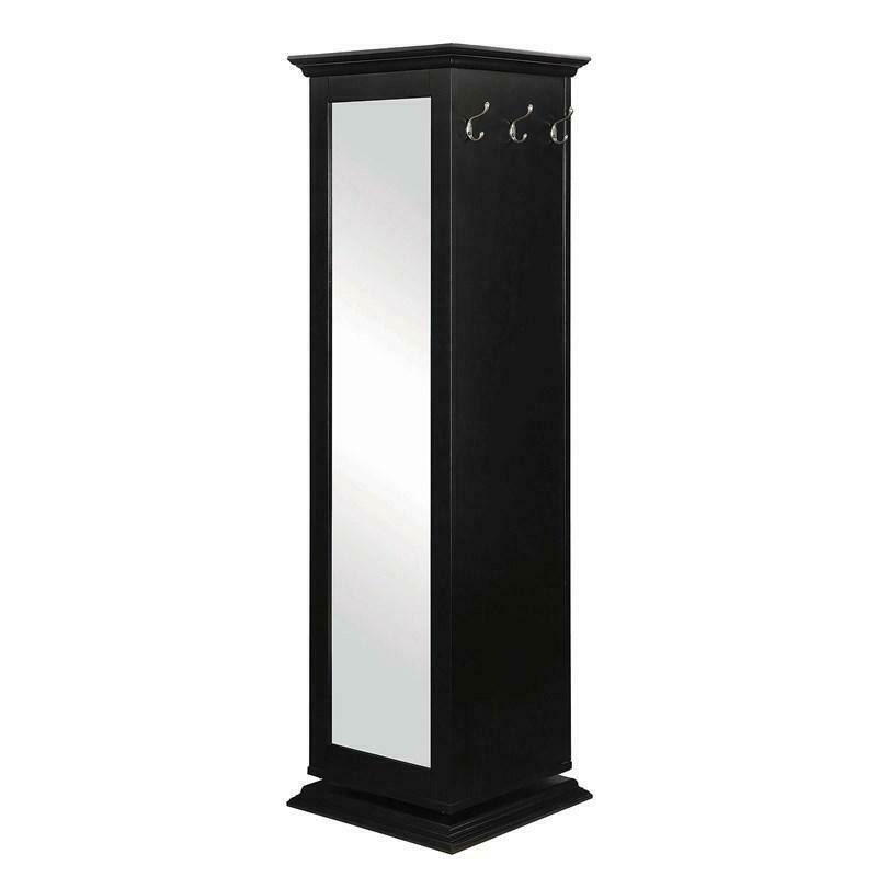 Swivel Accent Rotating Cabinet With Cork Board And Dressing Mirror Shelves Black