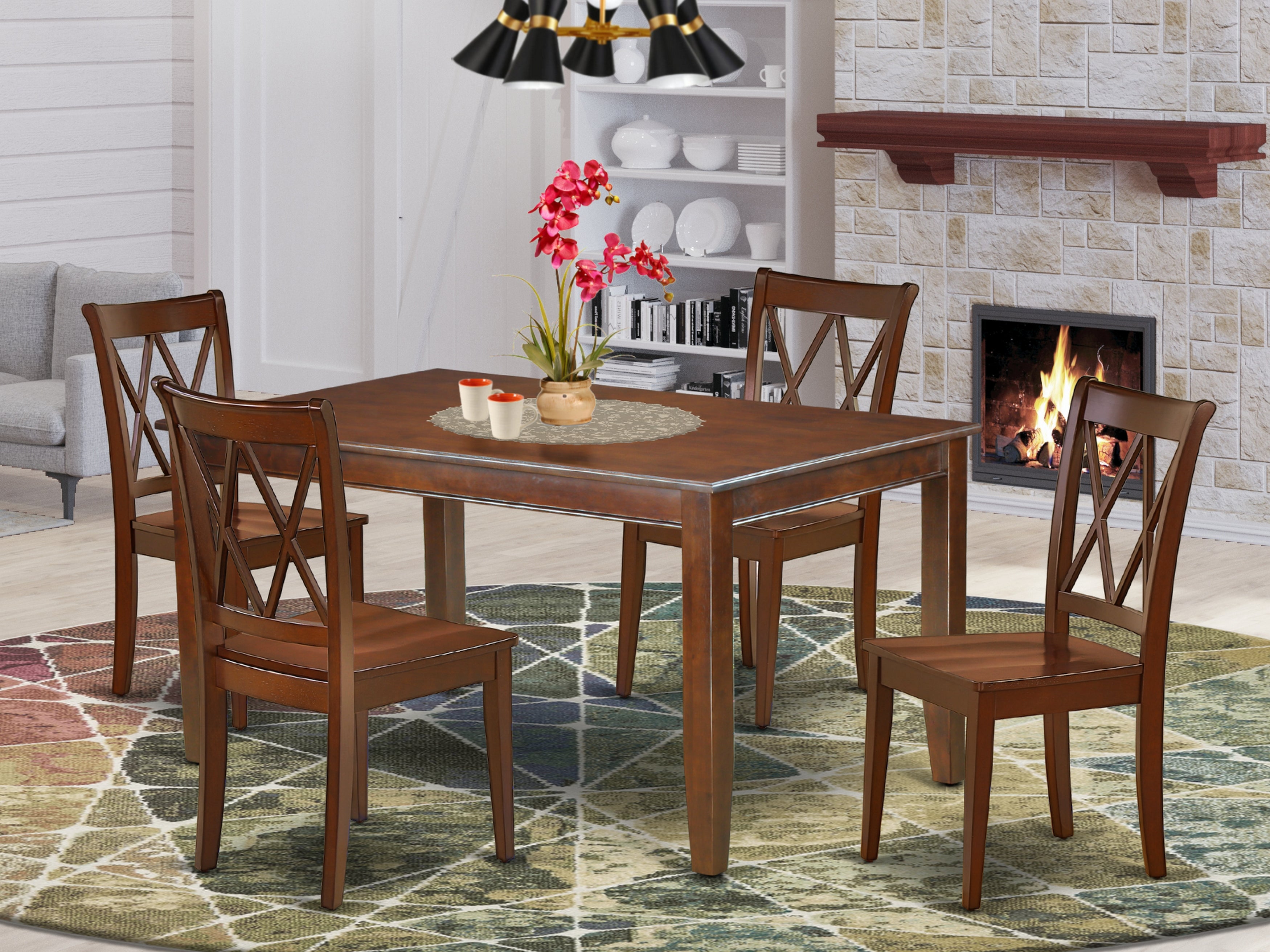 DUCL5-MAH-W 5PC Rectangular 60 inch Table and 4 Double X back Chairs